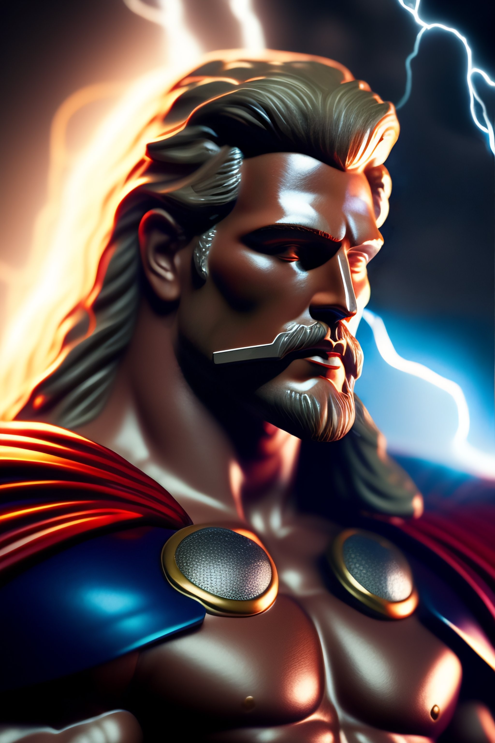 Lexica - 3D image of Thor with his hammer lightening