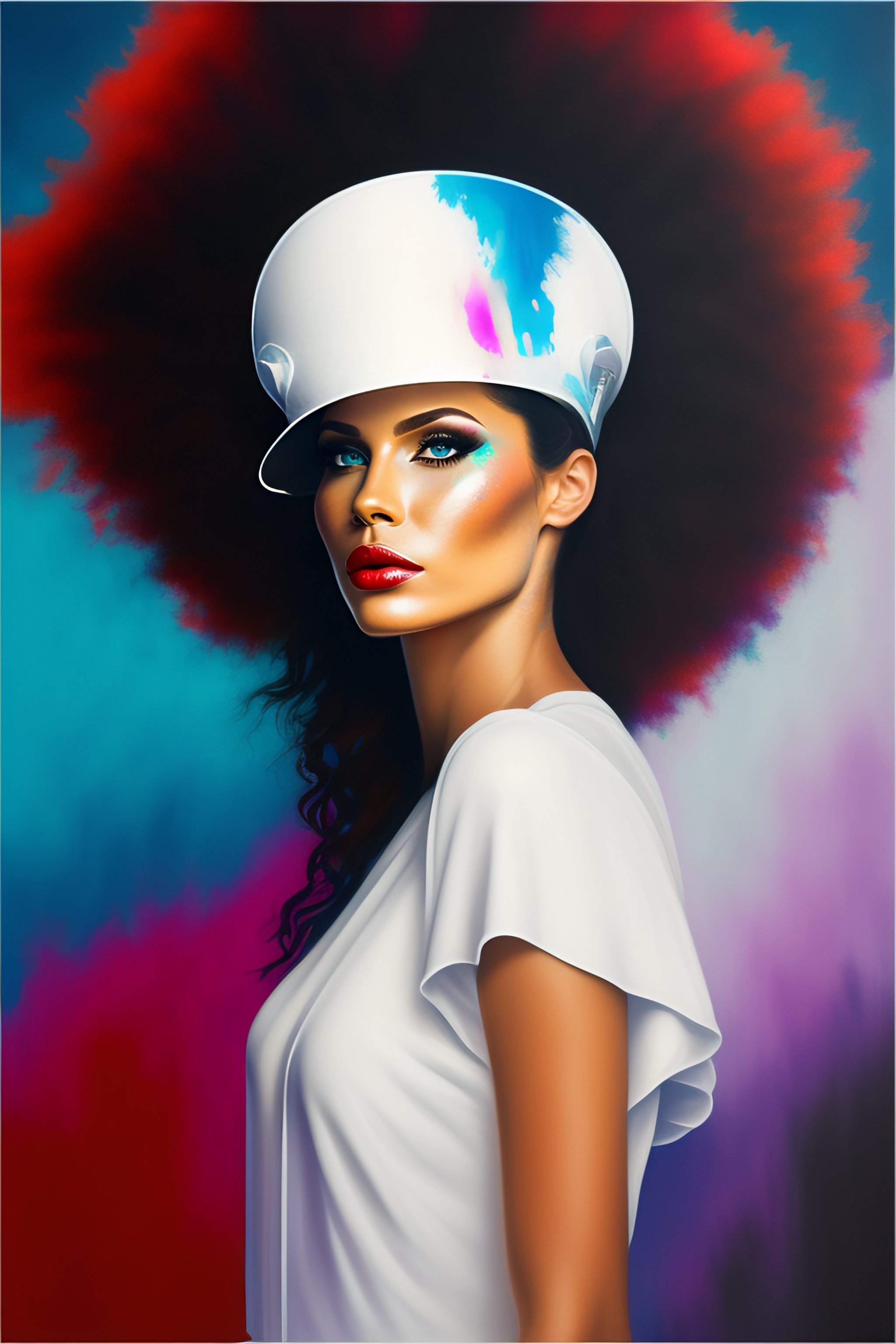 Lexica Rough spray painted; beautiful white woman with head garment