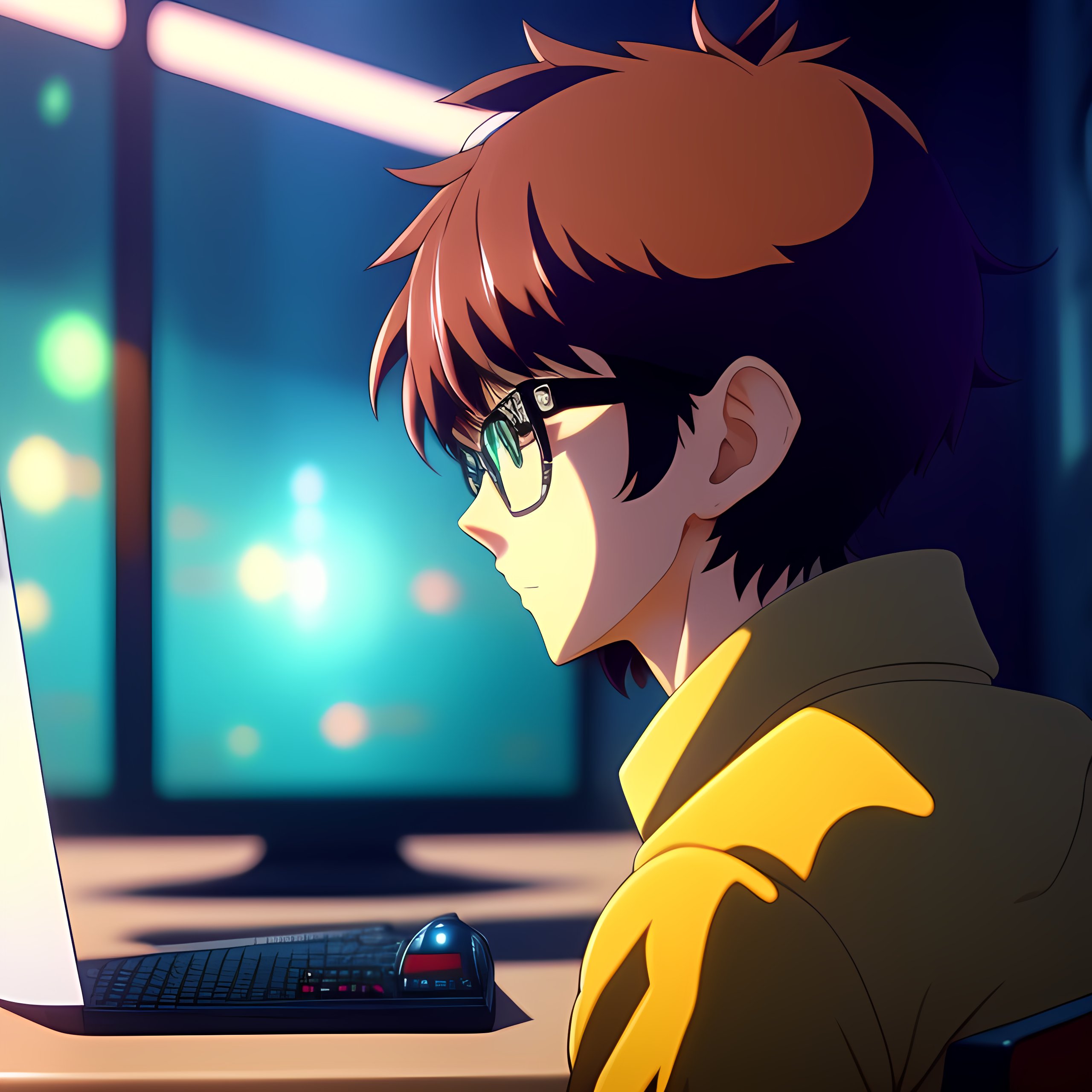 anime boy on computer