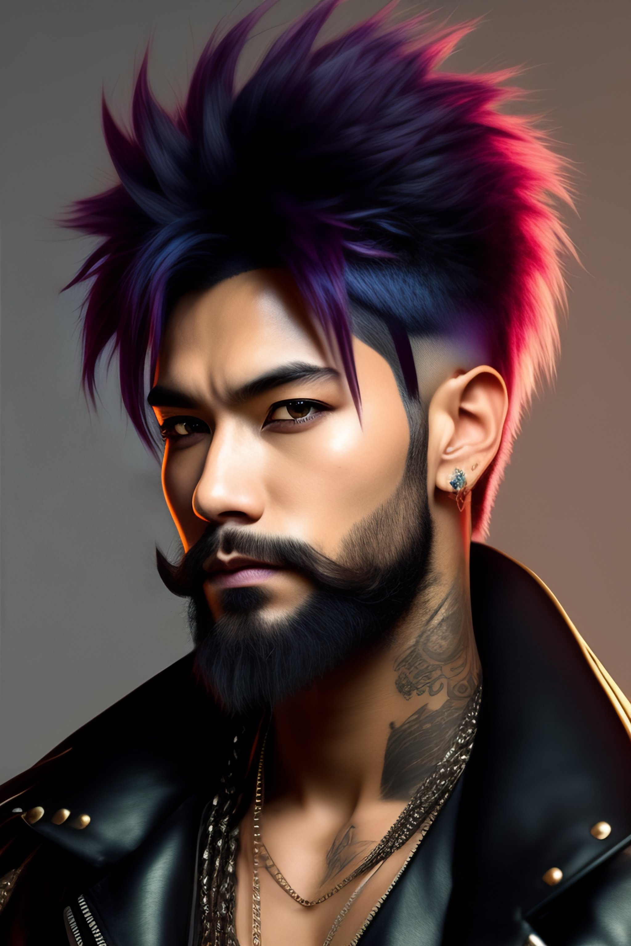 Lexica - Punk anime man with messy hair and short beard