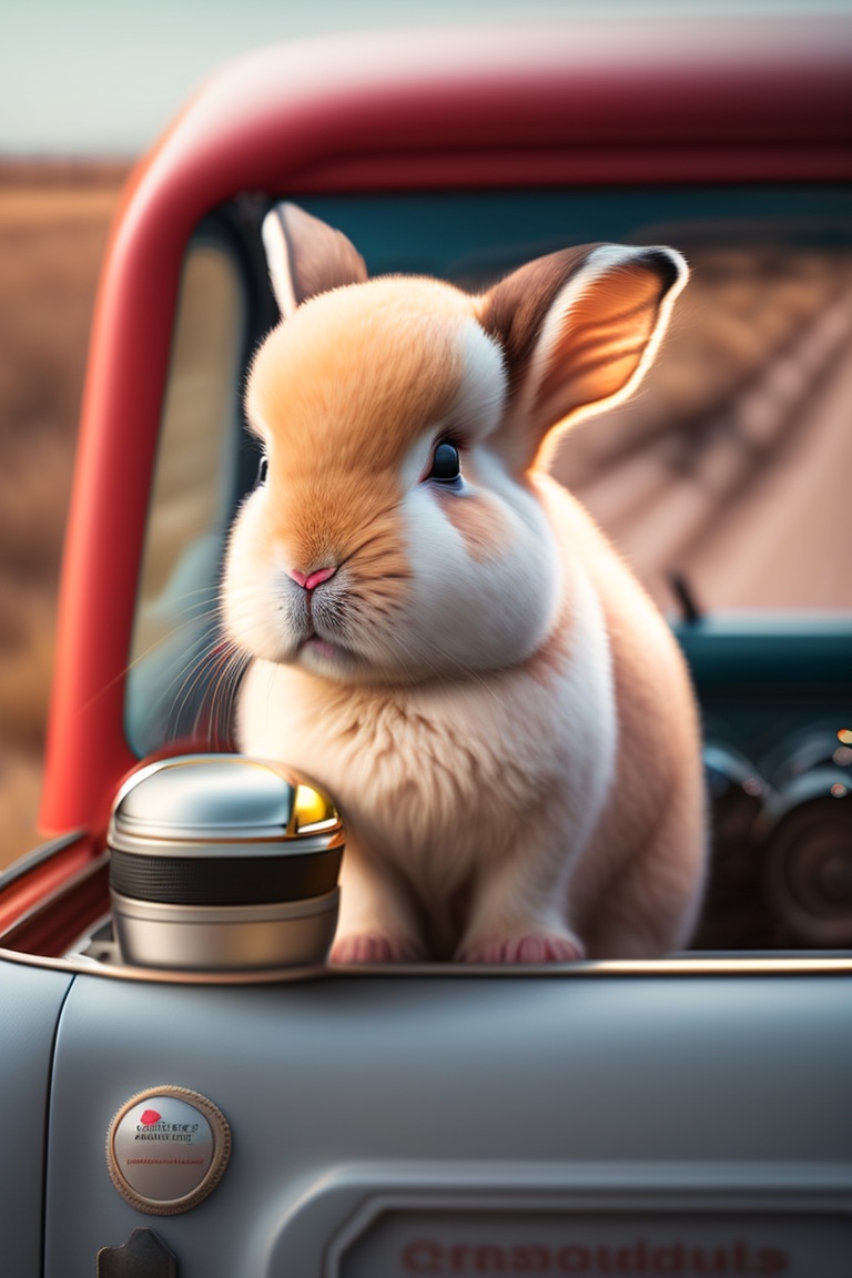 Lexica - Cute bunny driving a truck, photo taken with a nice camera
