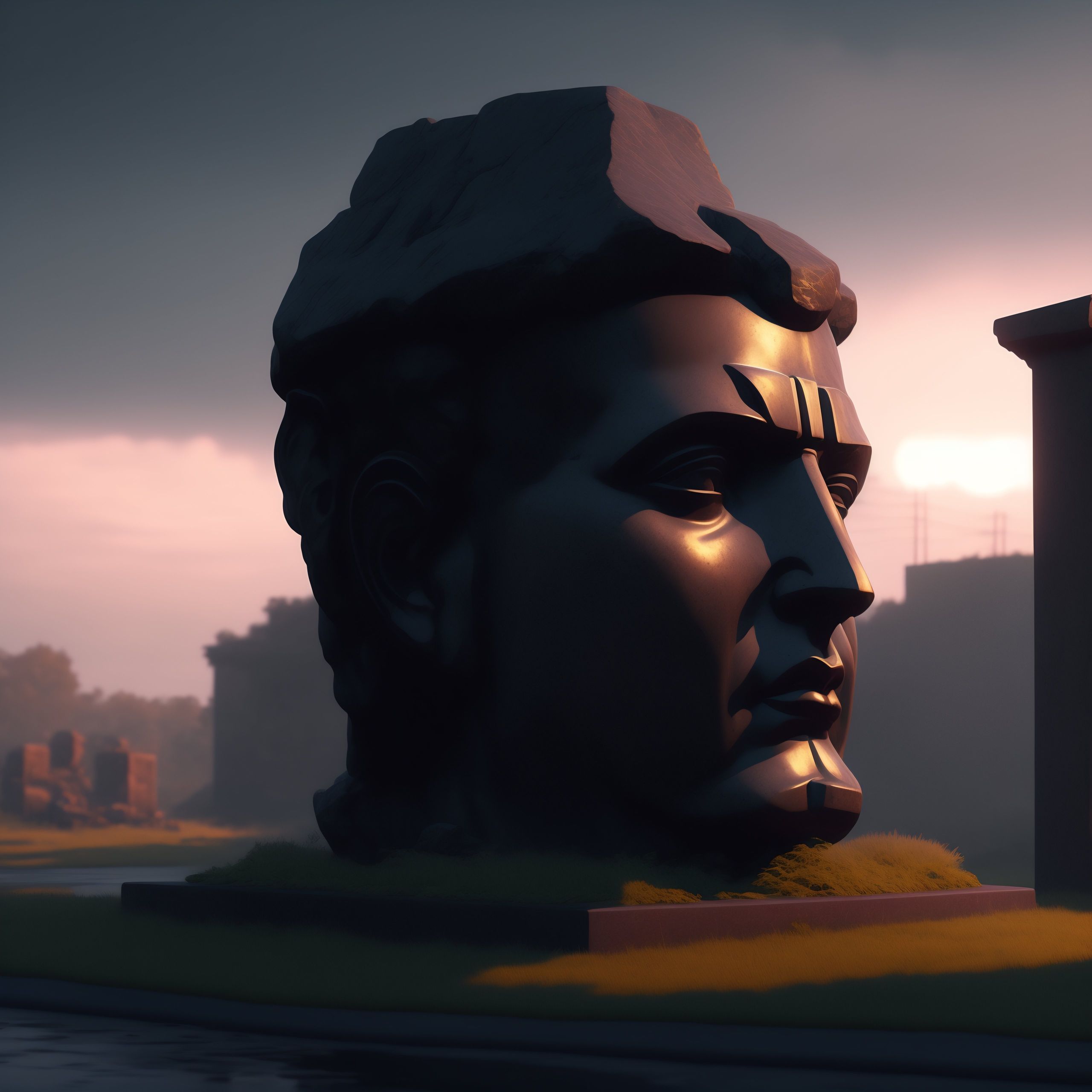 Lexica Big huge stone greek head statue broken in half fallen to the