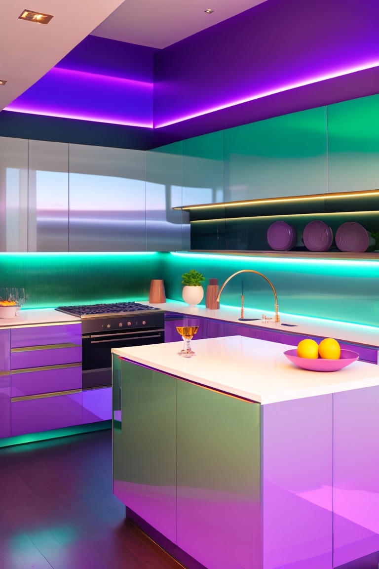 Lexica - Green and purple Interior of luxury kitchen 12 square meters ...