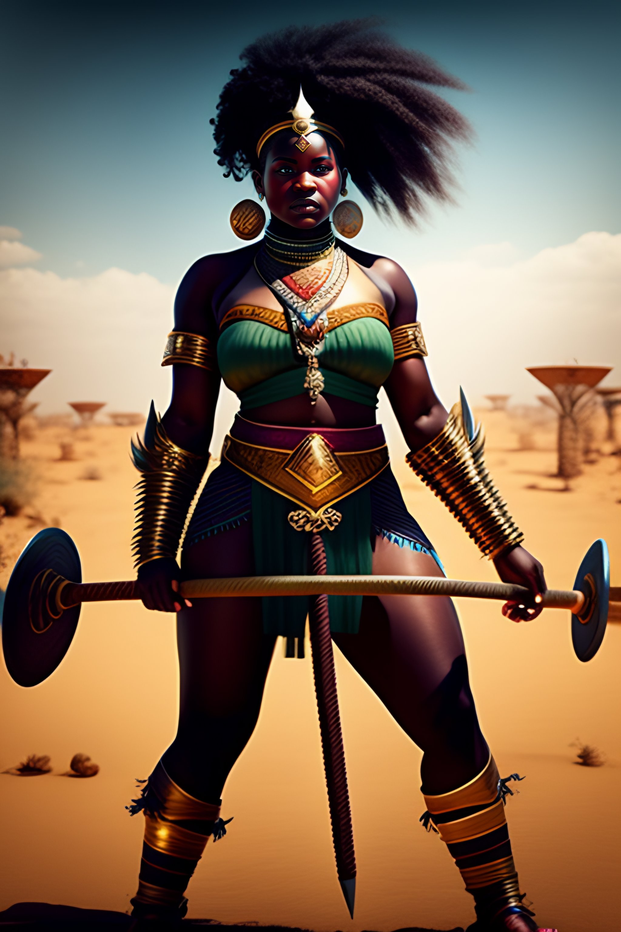 Lexica Nubian Female Warrior Holding A Battle Axe Fighting An Ogre
