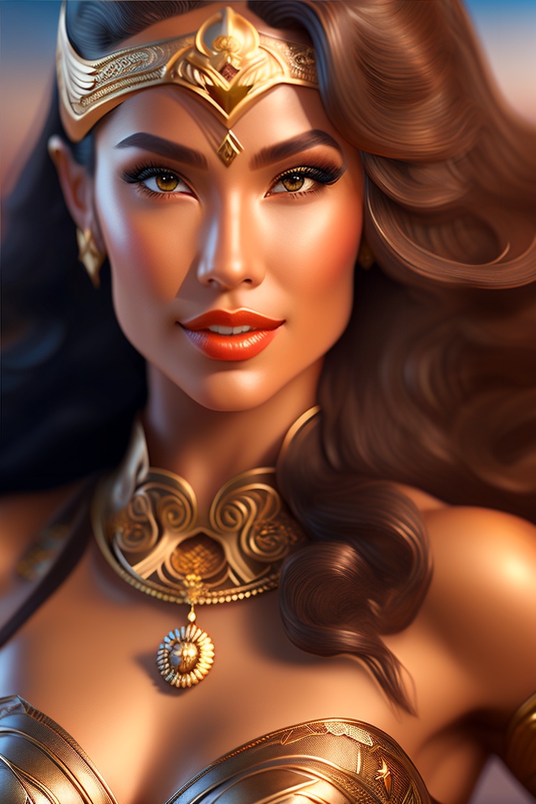 Lexica Wonder woman, Full body, bronze lace bikini, 34d cup, a