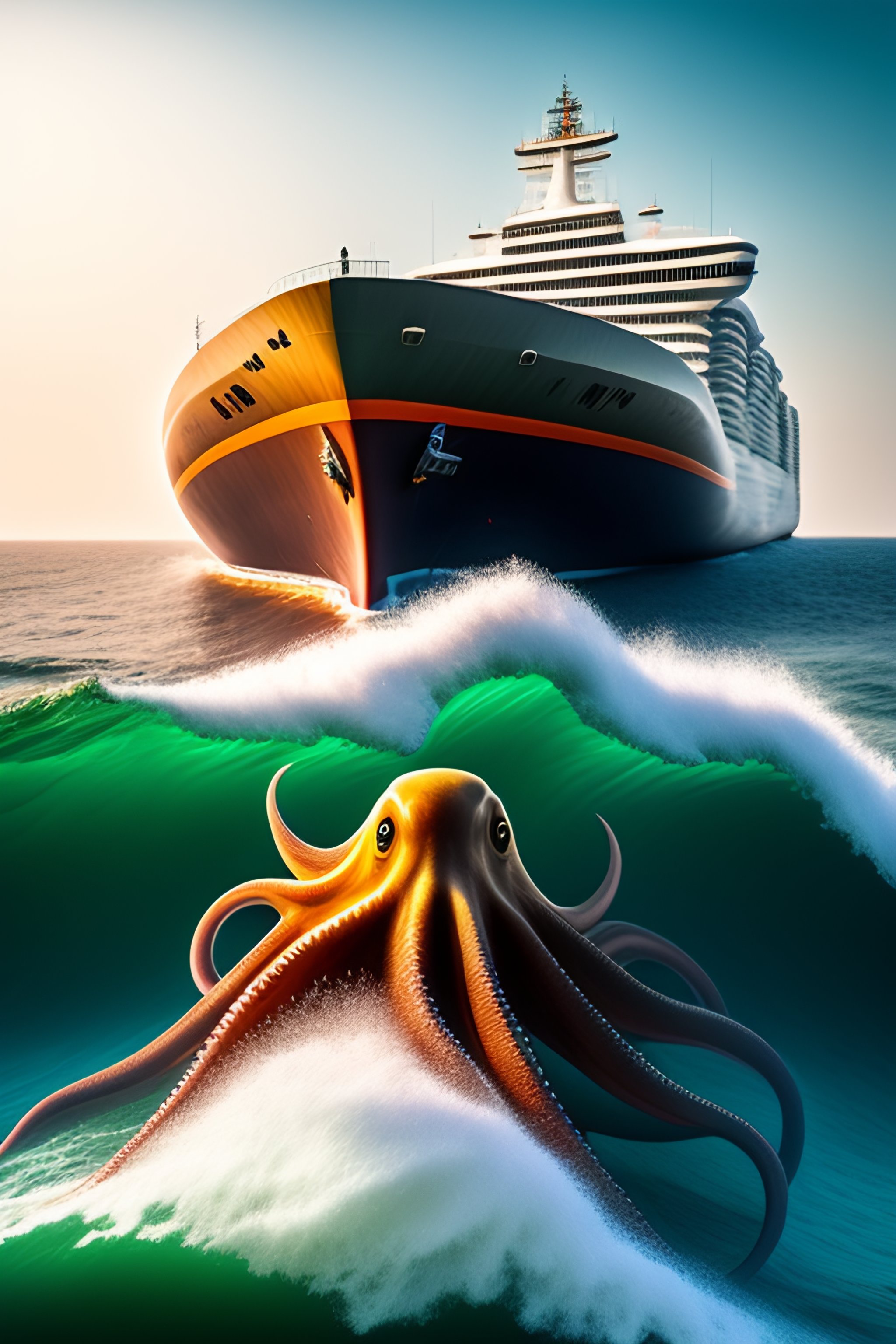 Lexica A giant octopus grabbing a ship
