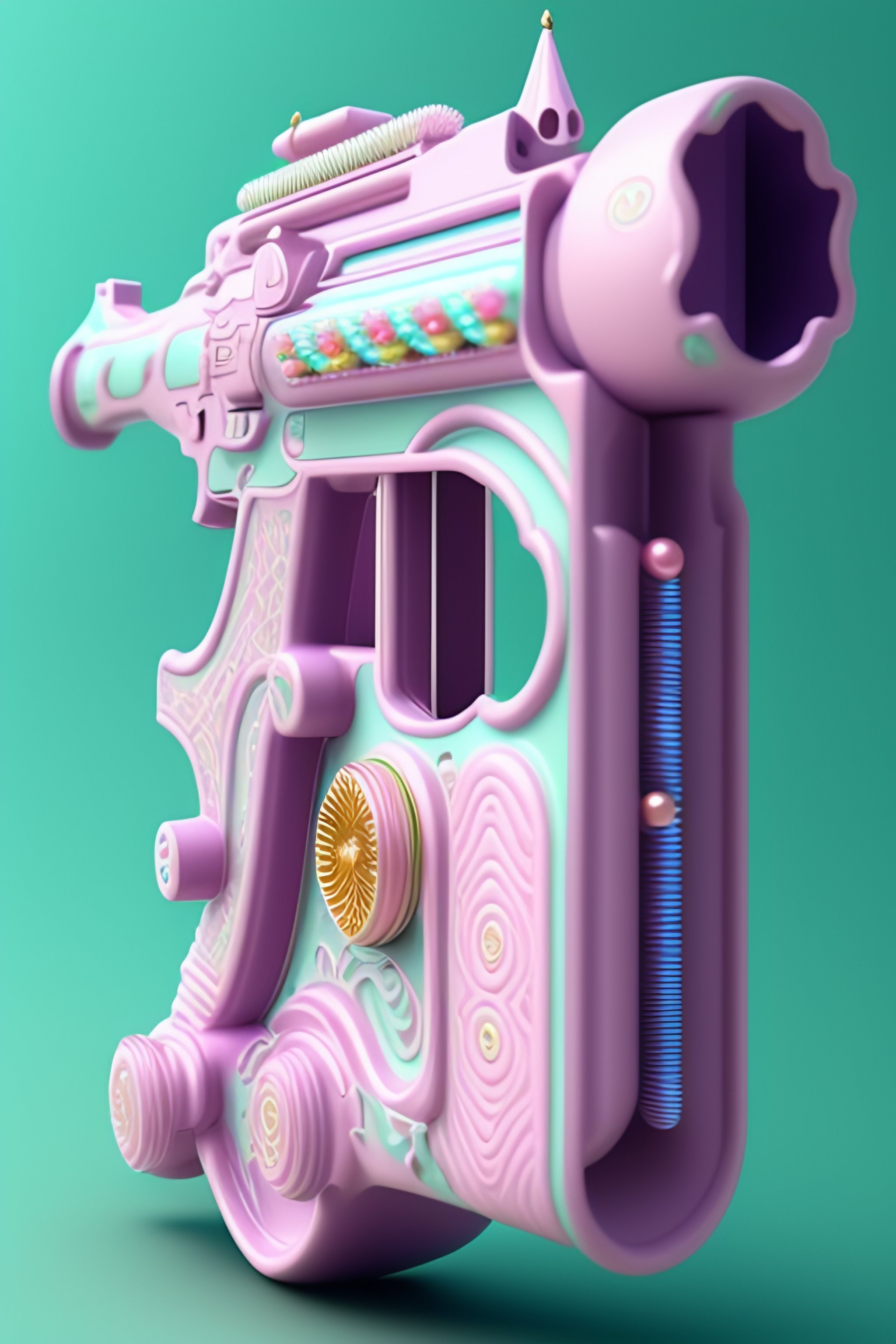 Lexica - Cute pastel rifle design with frills and beads