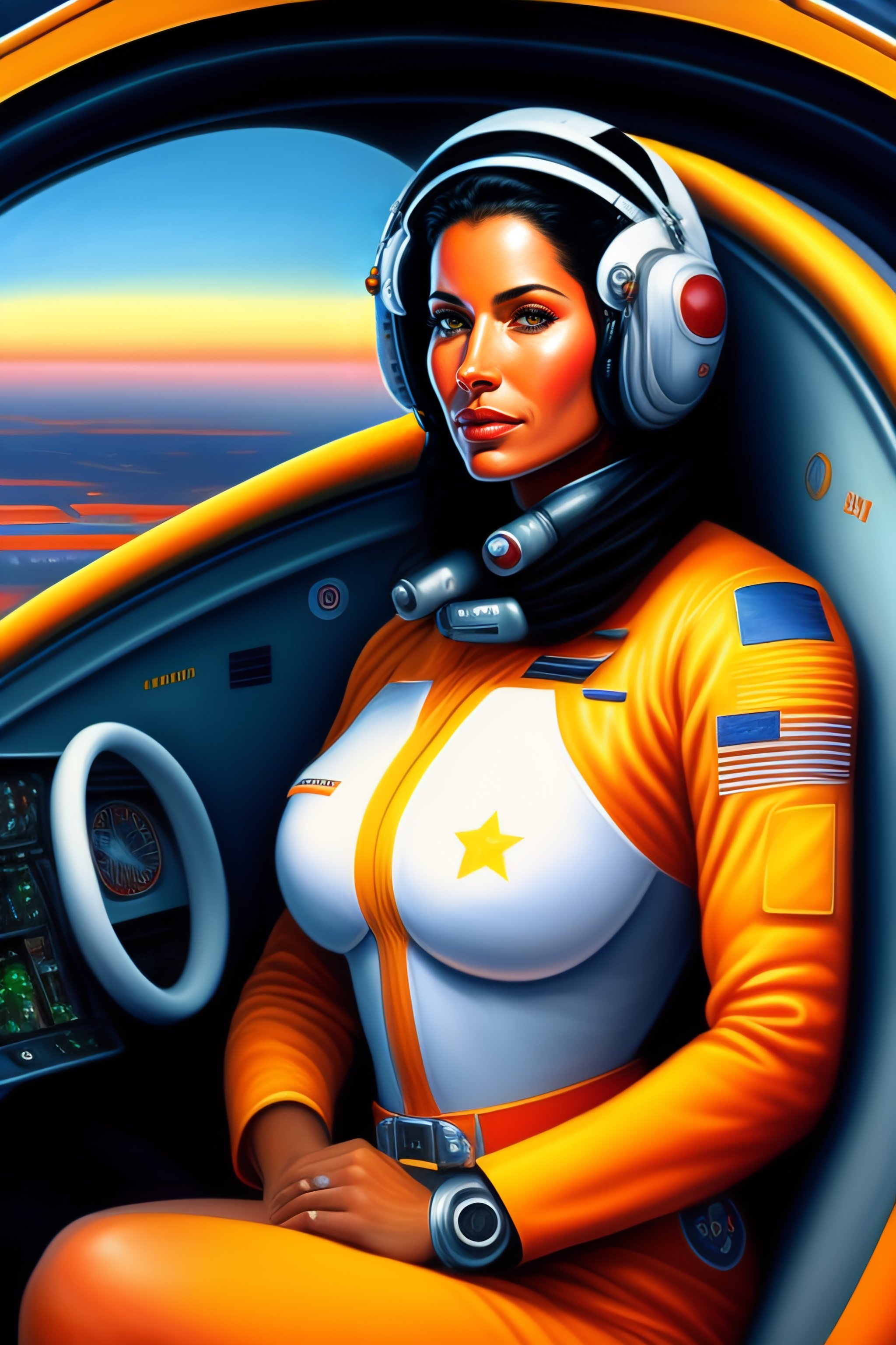 Lexica - Cyborg pilot, women,interior cockpit, low detail, 2d image ...