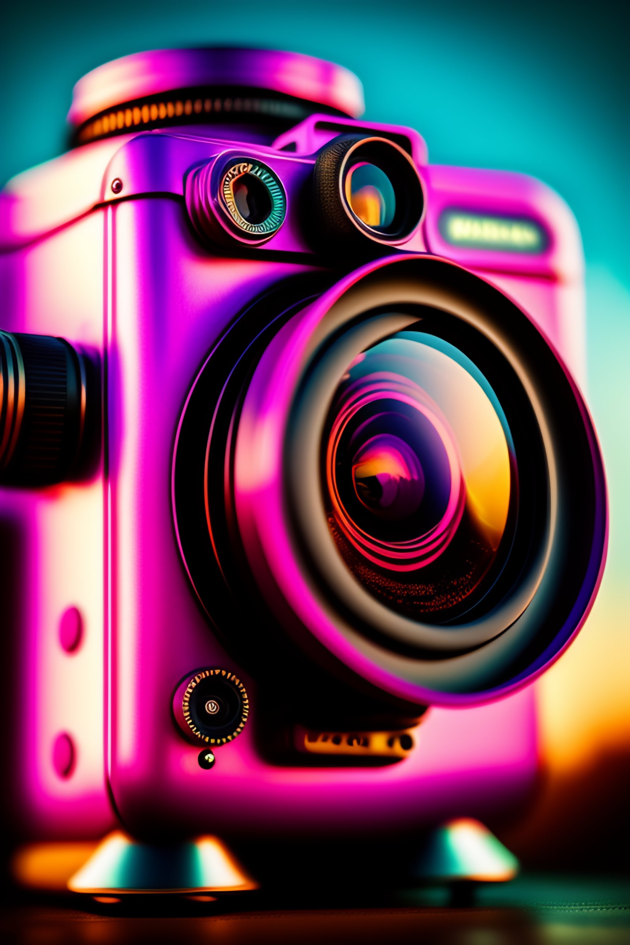 Lexica - A steampunk camera surreal atmosphere color pink with large lens