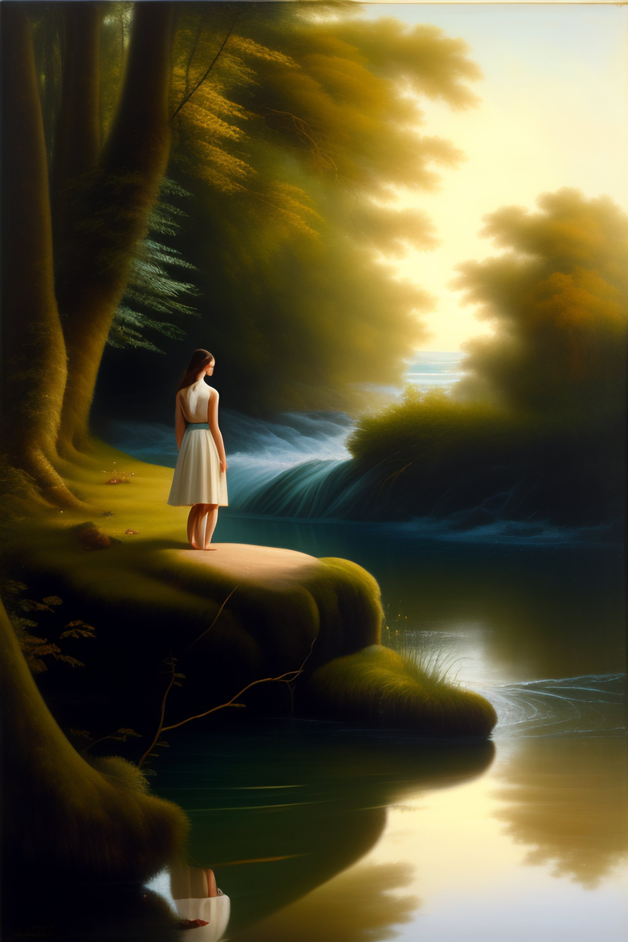 Lexica - A young woman in front full frame, with her feet in the water ...