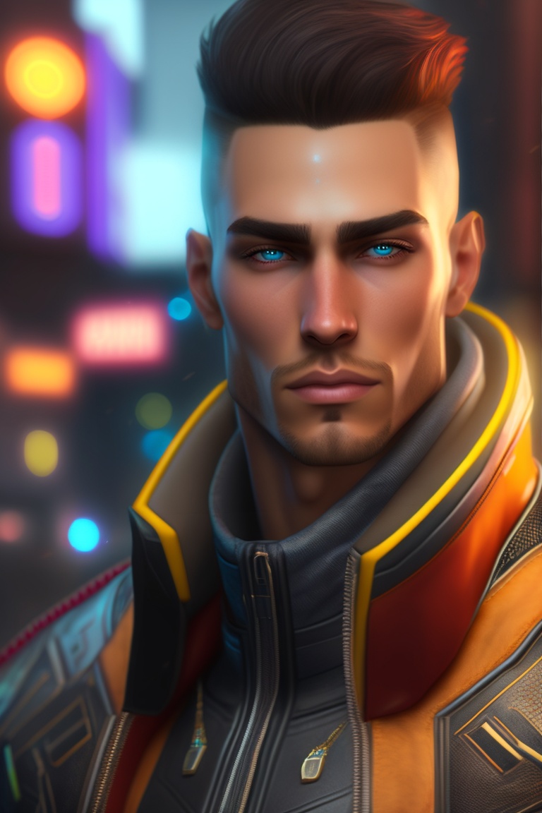 Lexica - Handsome, cool , cyberpunk look, realistic, male , 8k