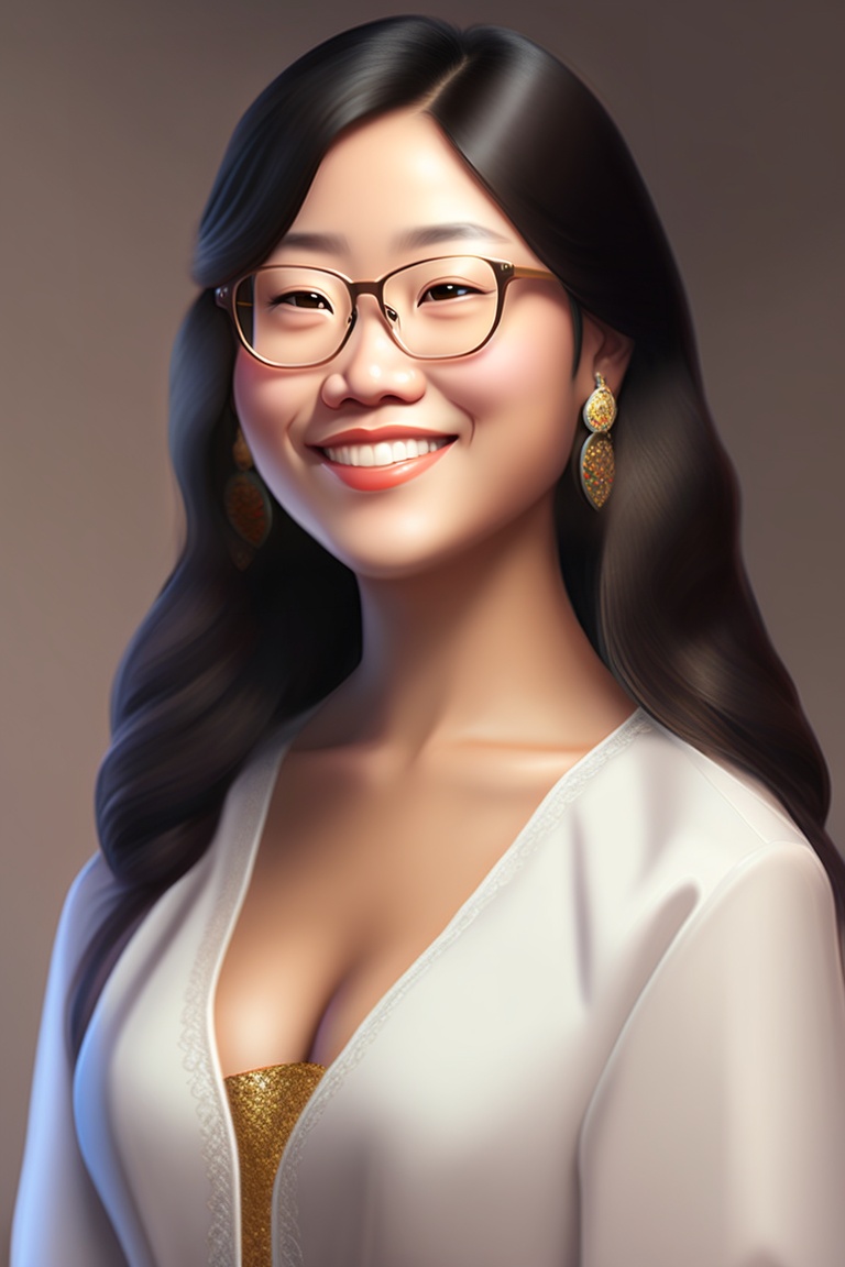 Lexica - An Asian modest professor with big eyes, glasses, long hair ...