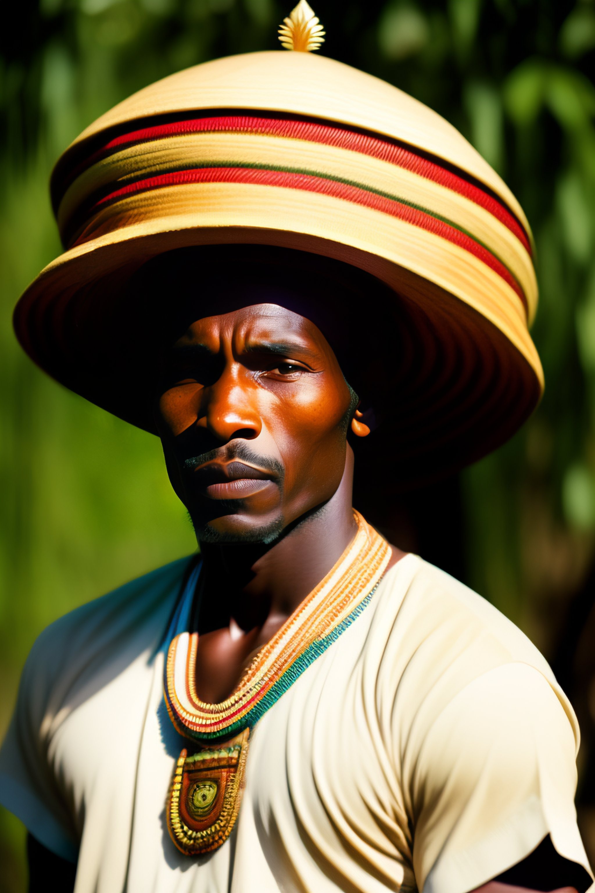 Lexica - Photo of loba man with paper hat, holding a lukasa