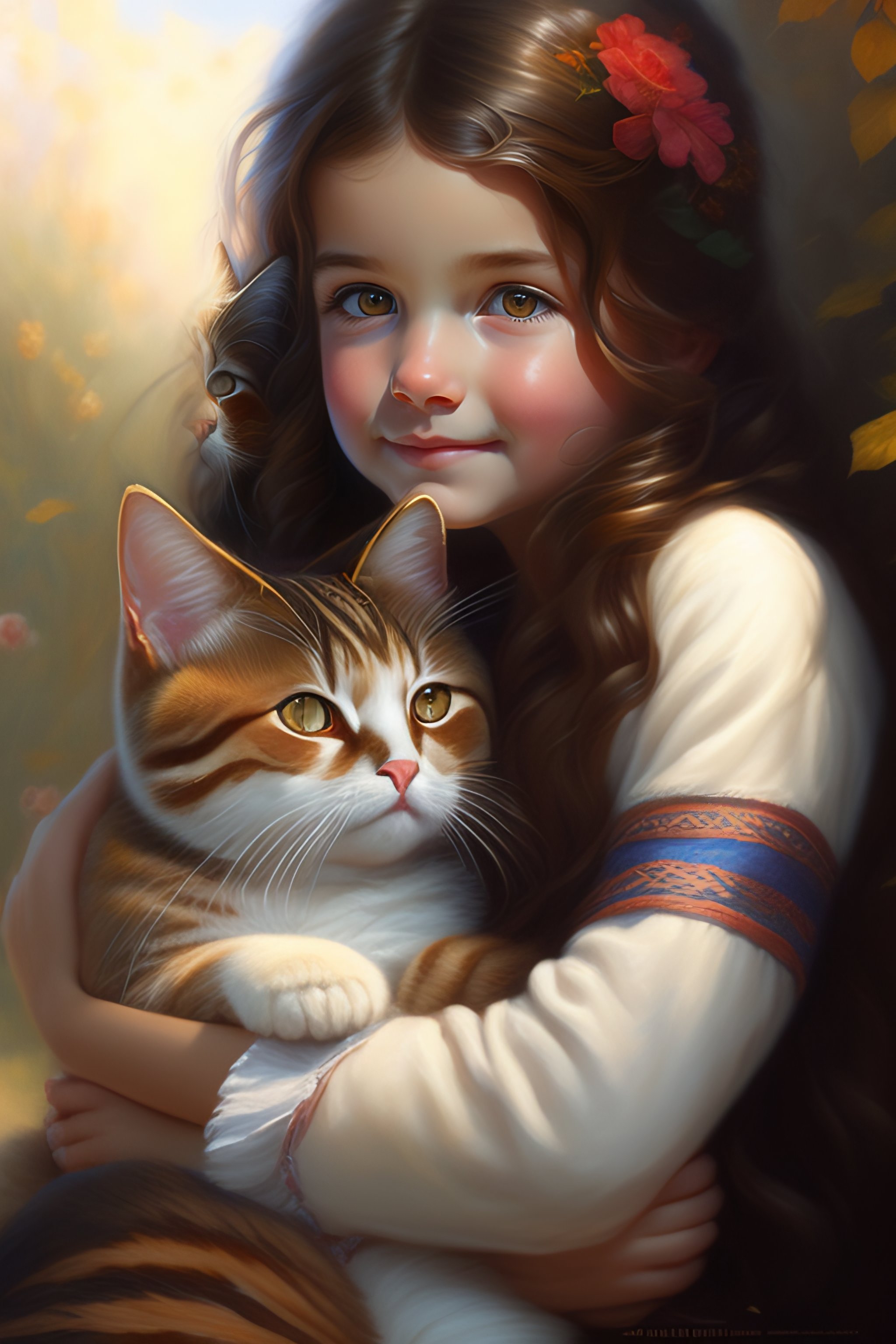 Lexica - A detailed portrait of a cute calm brunette girl hugging a ...