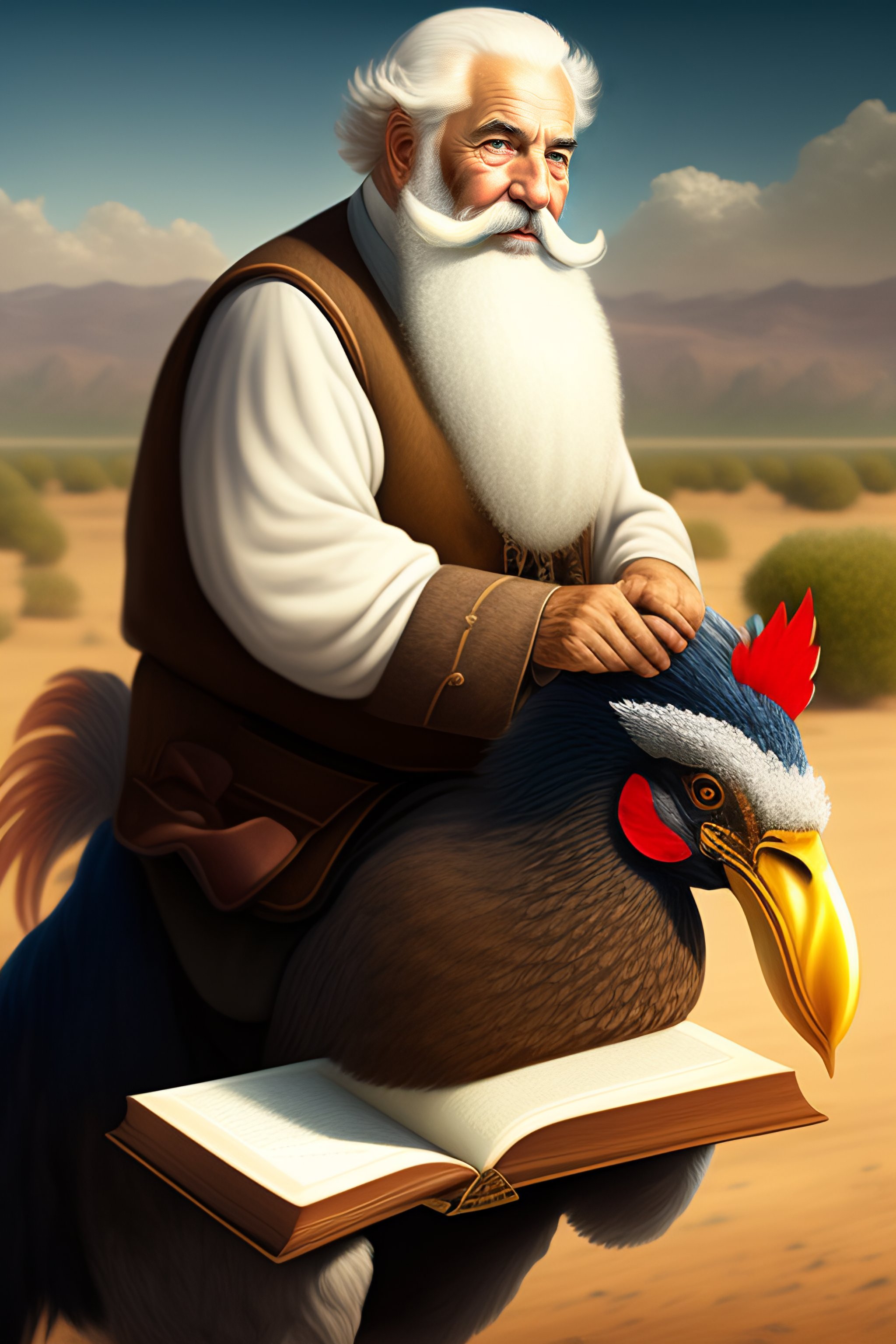 Lexica - An old Jewish man with a white beard riding a rooster like a ...