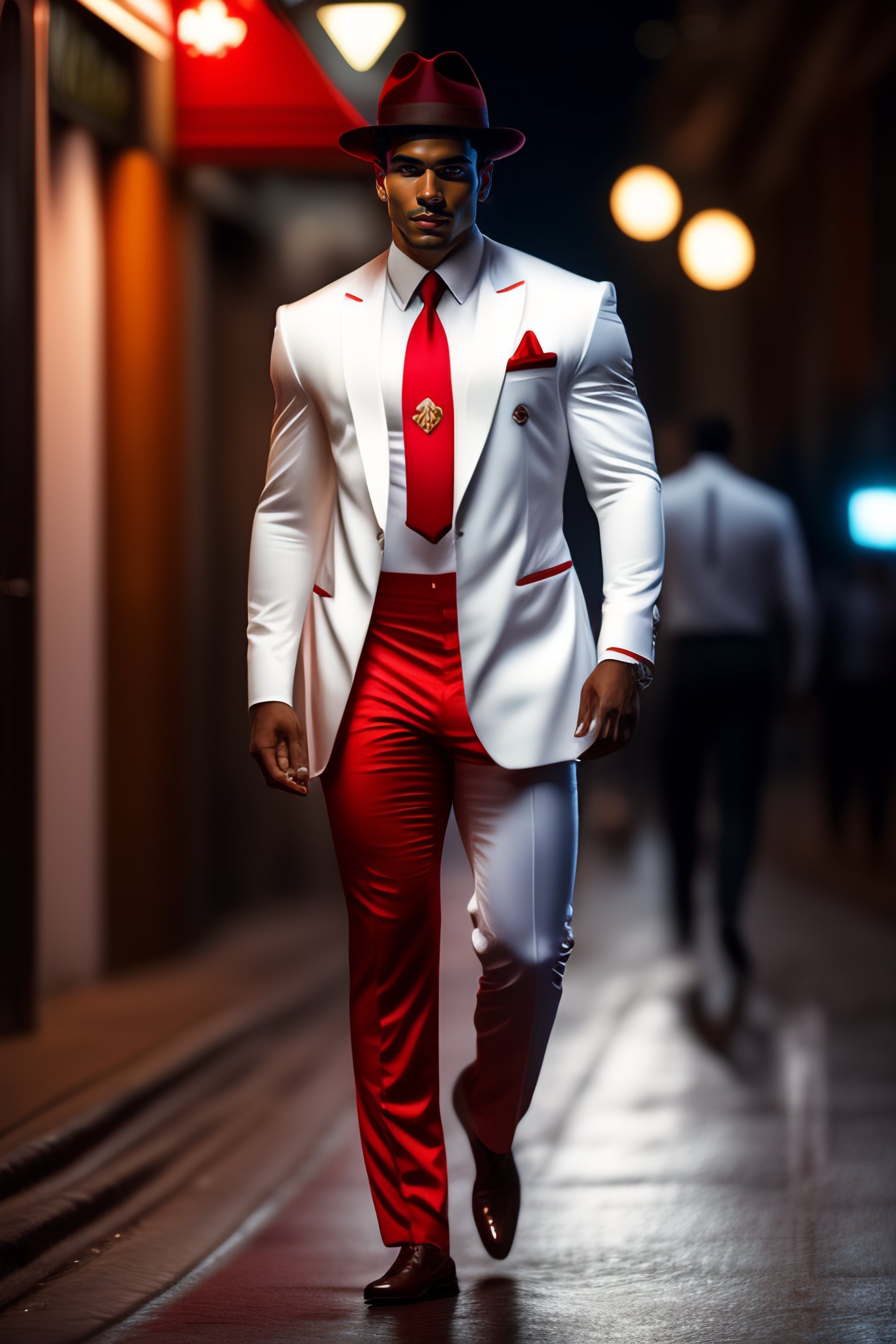 Lexica - Beautiful mulatto brazilian man wearing white suit and red tie 