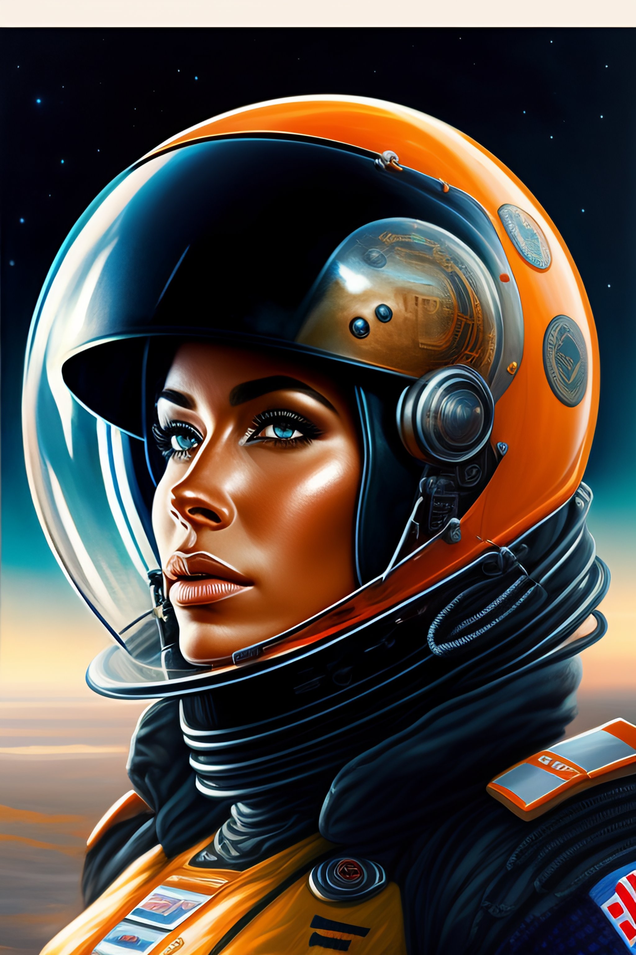 Lexica - Cyborg pilot women, with a bitcoin coin name in the helmet ...