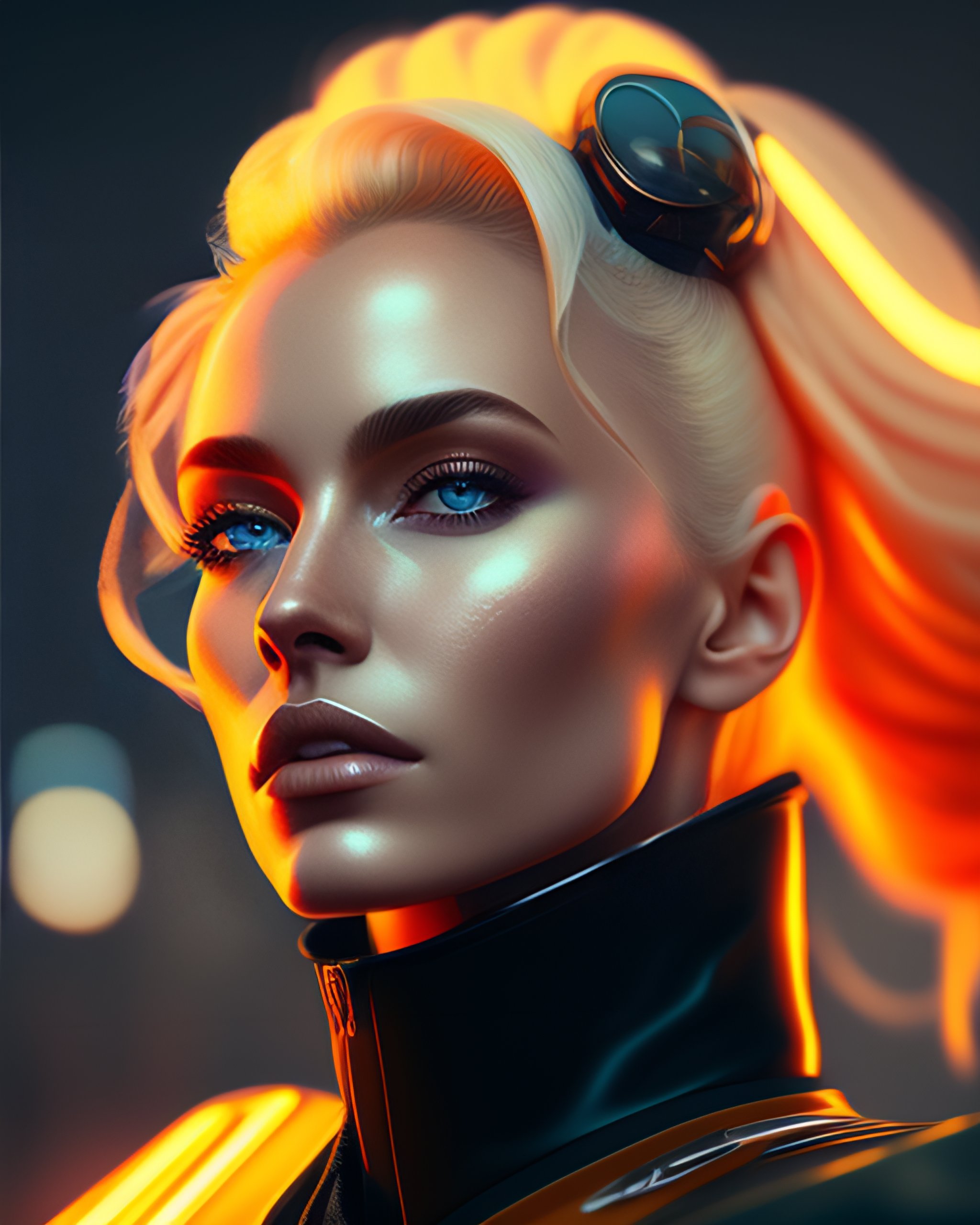 Lexica A Portrait Painting Of Blonde Cyberpunk Spase Pilot Global Illumination By Sergey