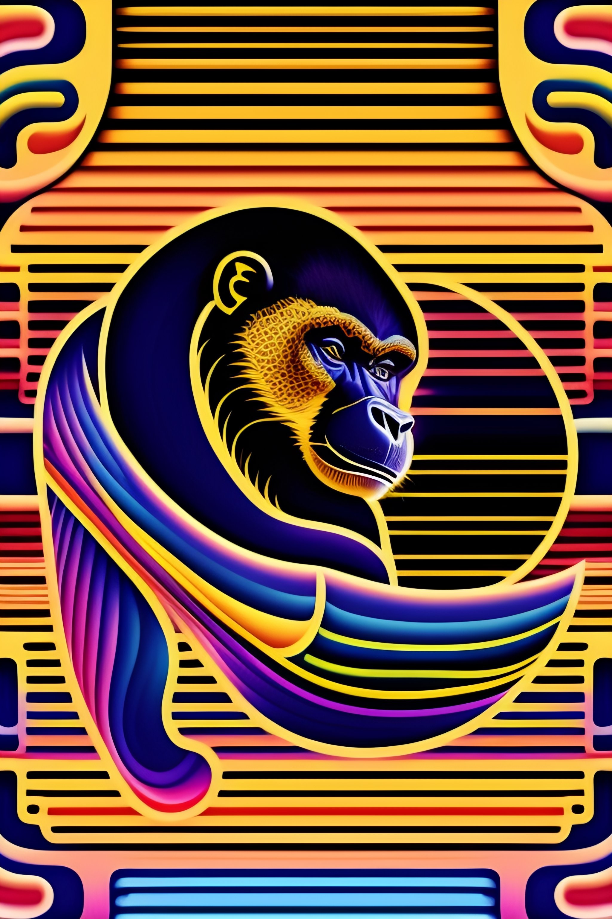 Lexica - Two color drawing of sound waves and a monkey