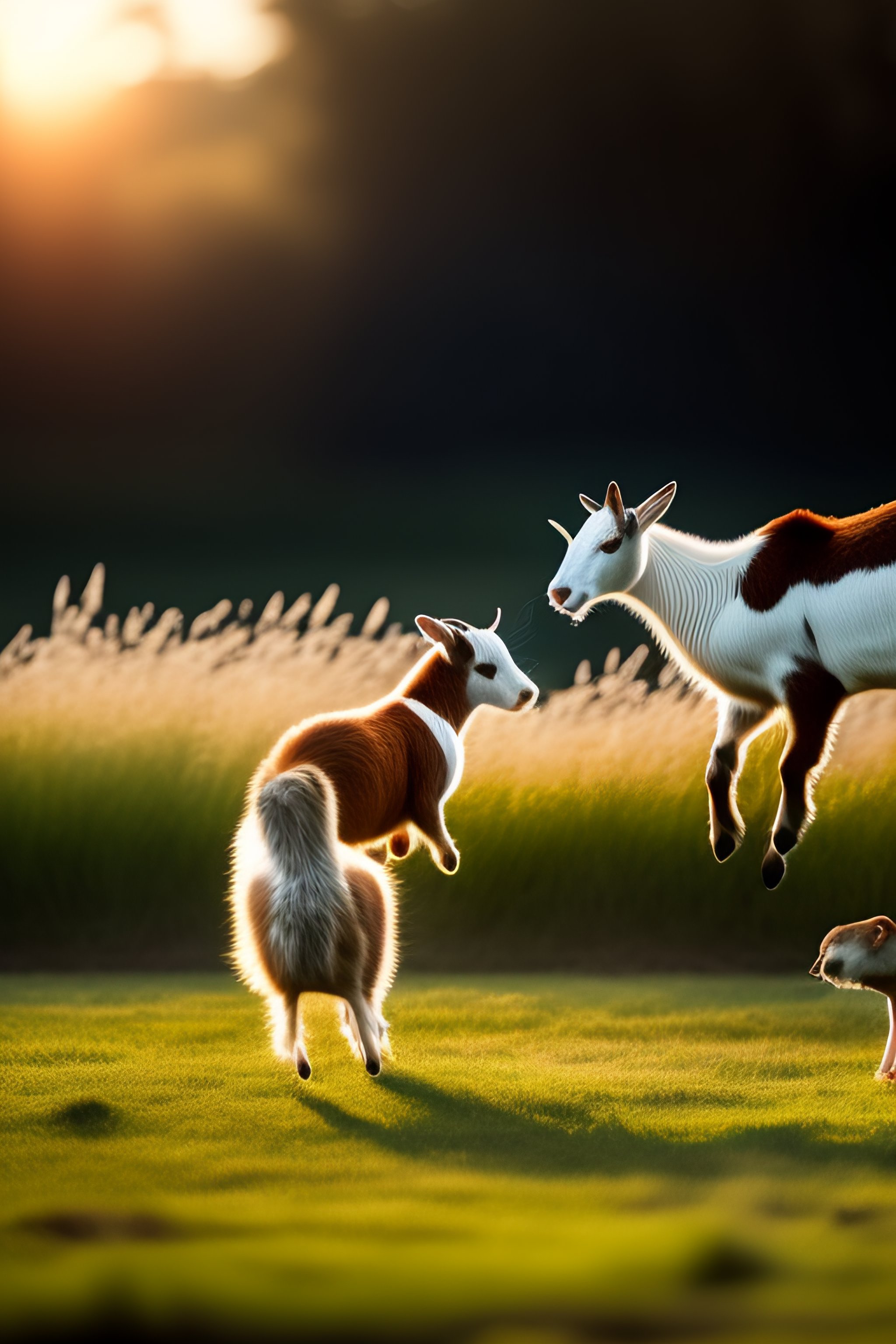 Lexica - Best friends, goat and stoat, playing in a pasture