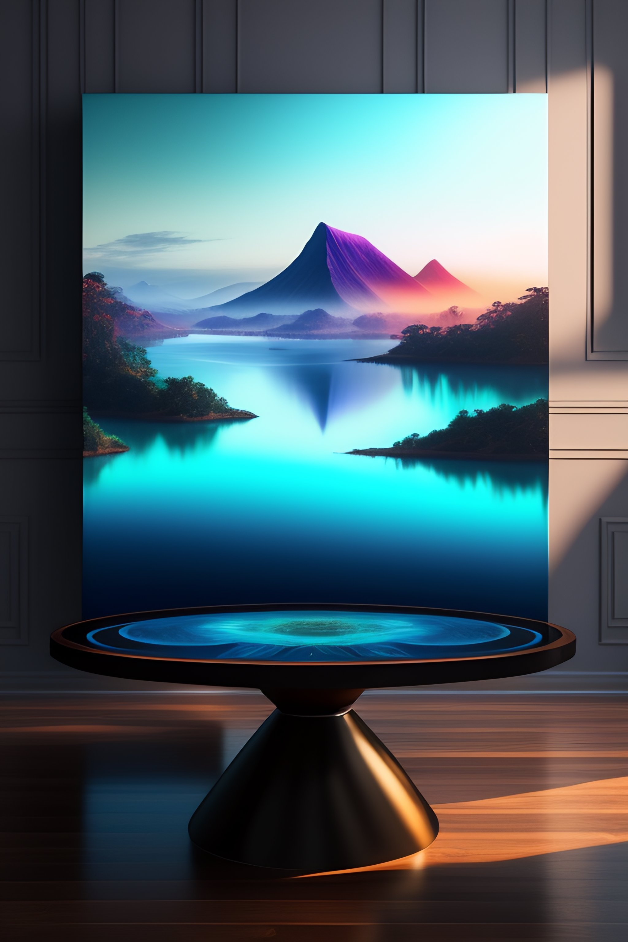 Lexica - Hyper realistic 10 floor walnut wood slab table with a black ...