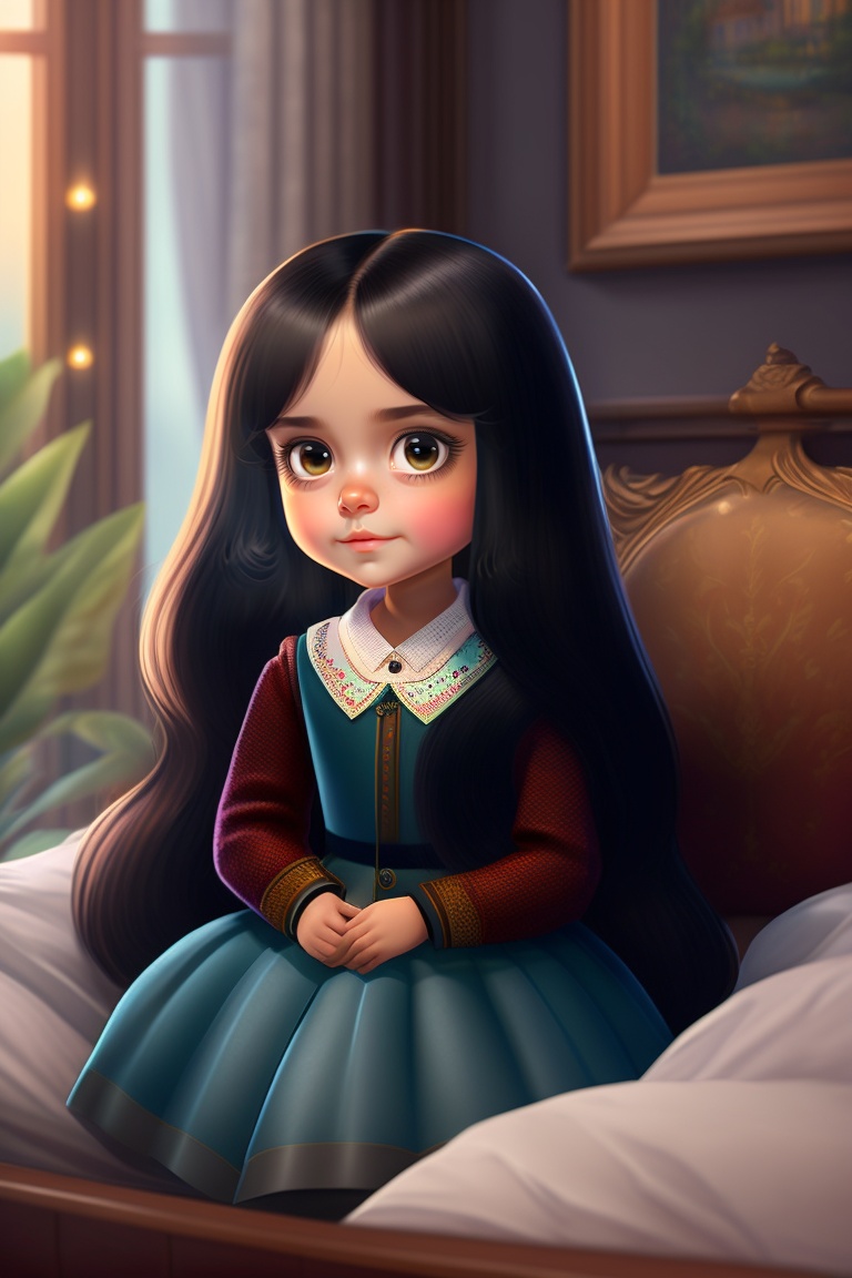 Lexica - An innocent girl seating on a sofa in her bed room. she has ...