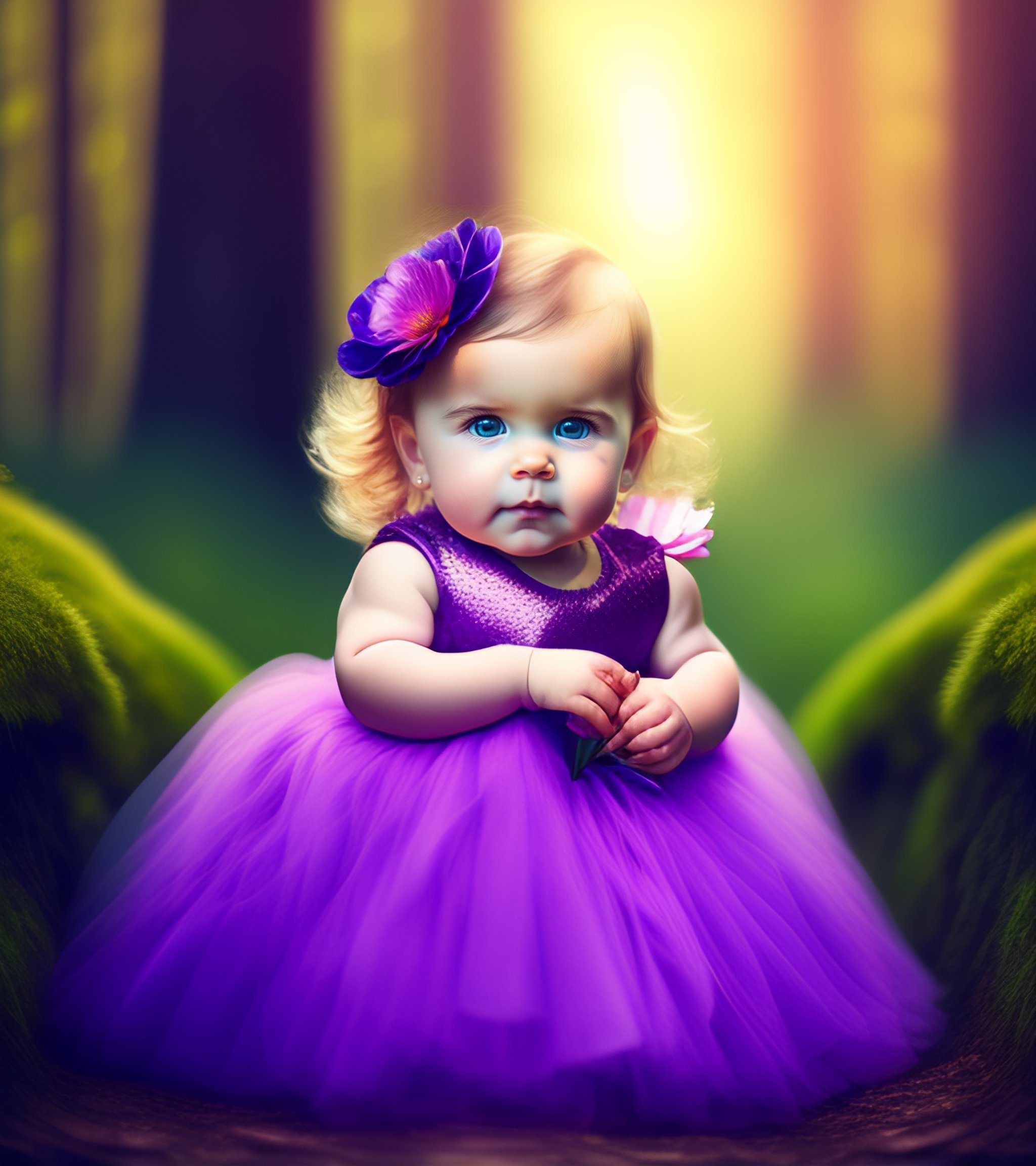 Lexica Beautiful baby cute girl wearing a purple dress holding a