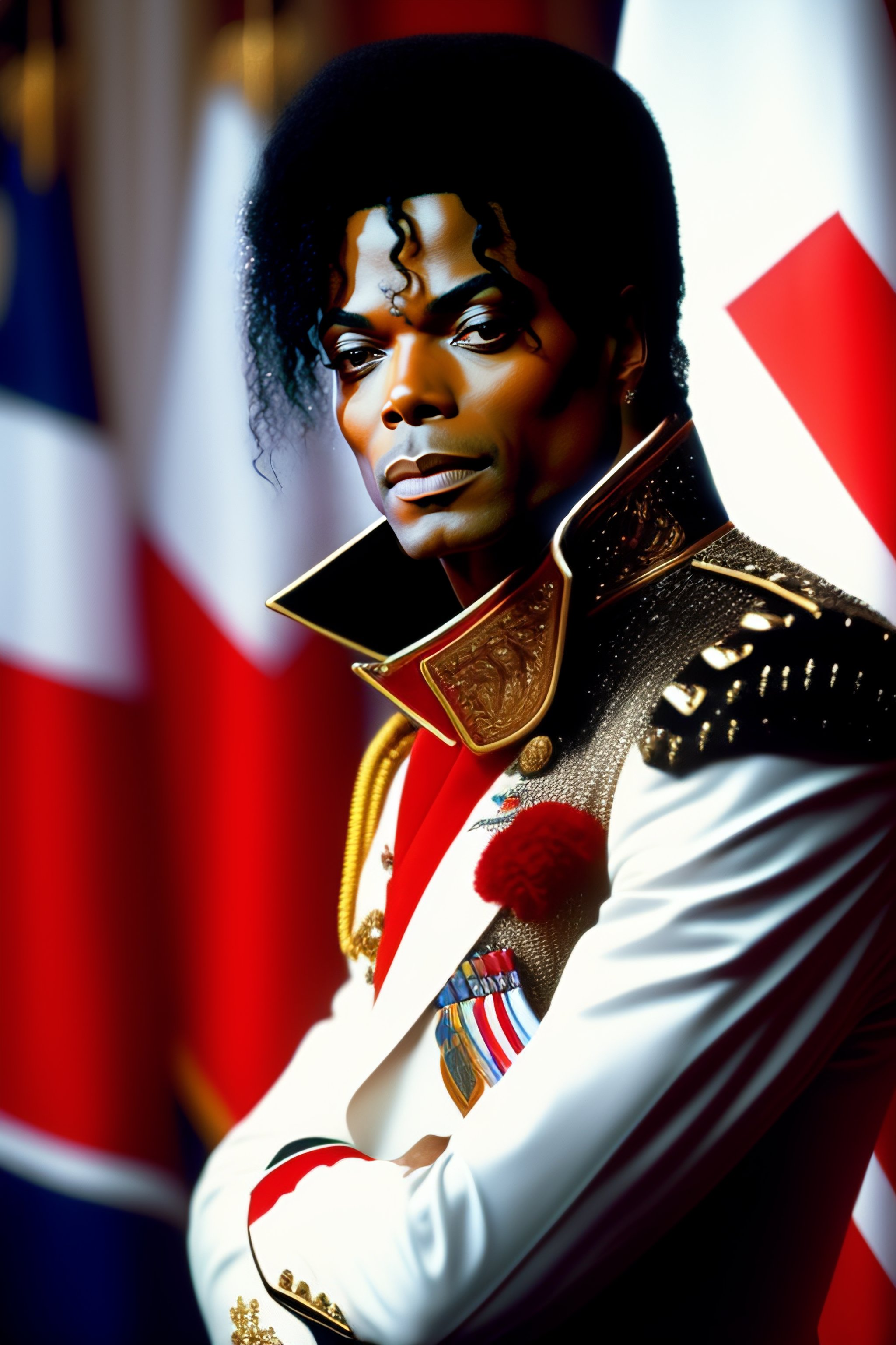 Lexica Michael Jackson in white skin with black military jacket