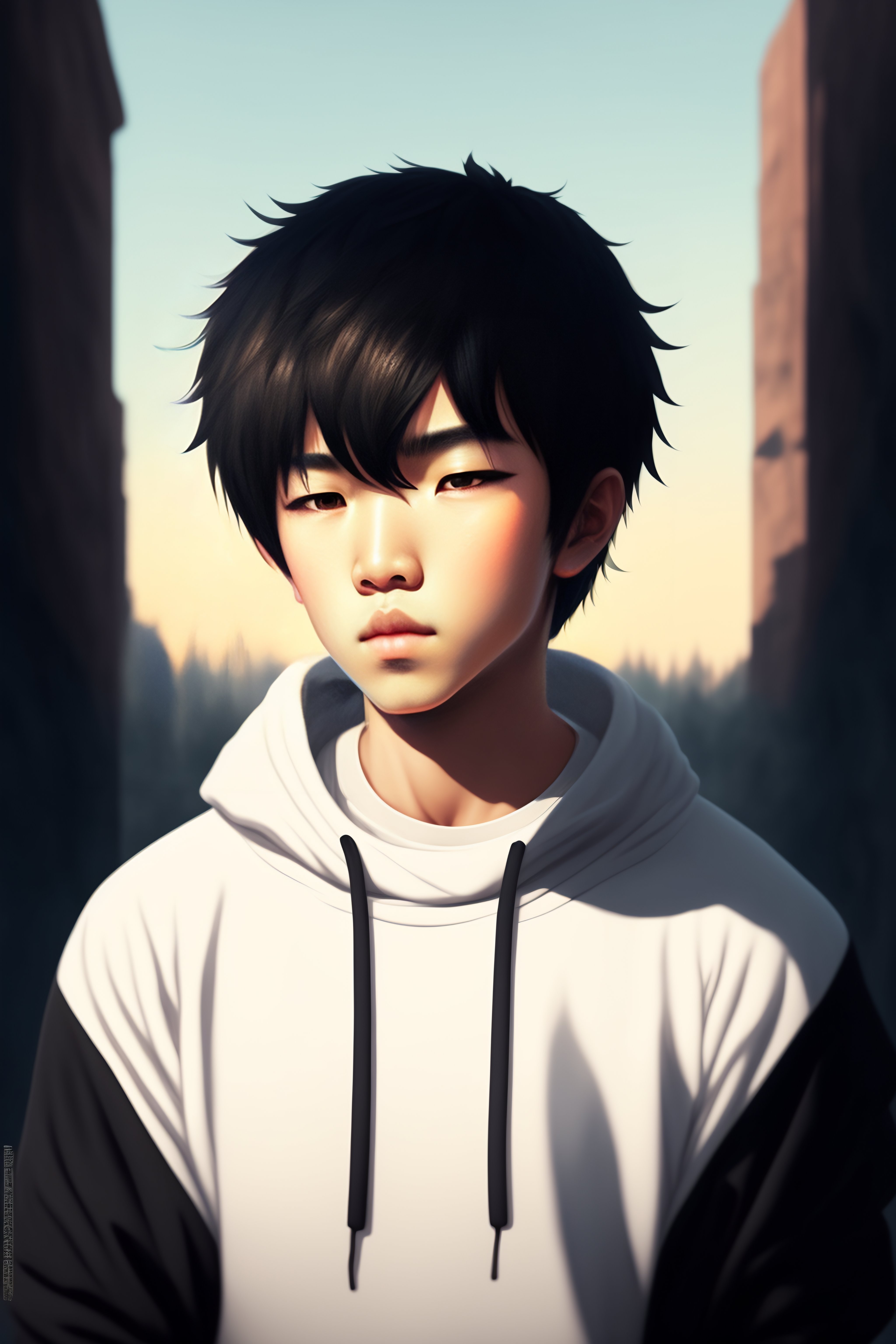 Lexica - A sad boy wearing a black sweatshirt,fantasy,anime style