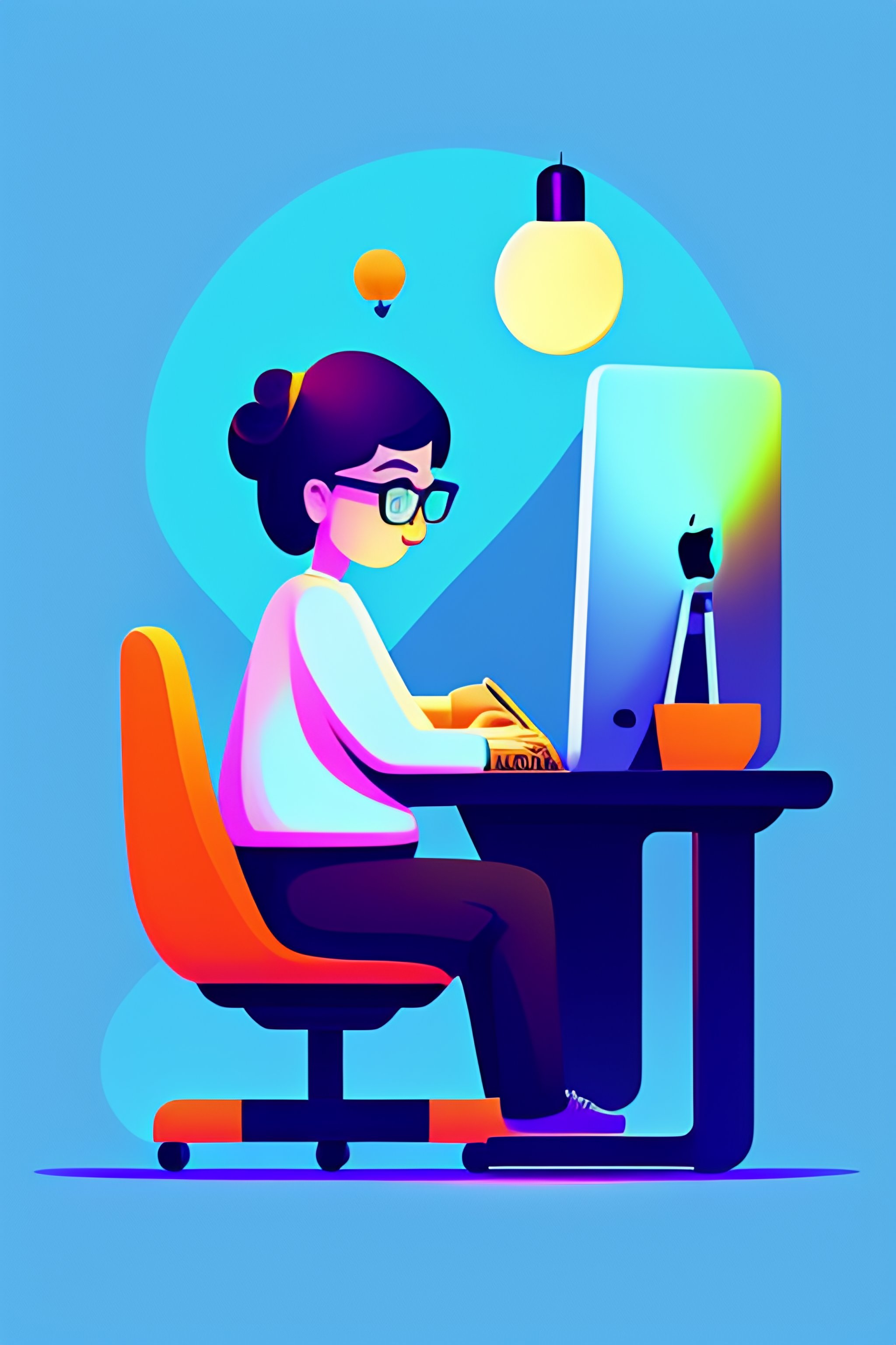 girl working at computer cartoons