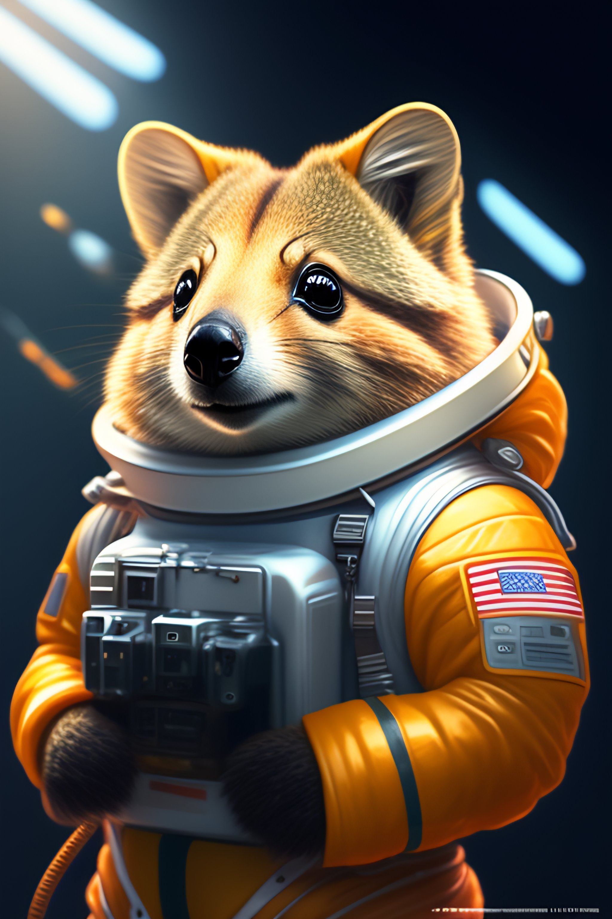 Lexica - Anthropomorphic quokka astronaut wired to commands, detailed ...