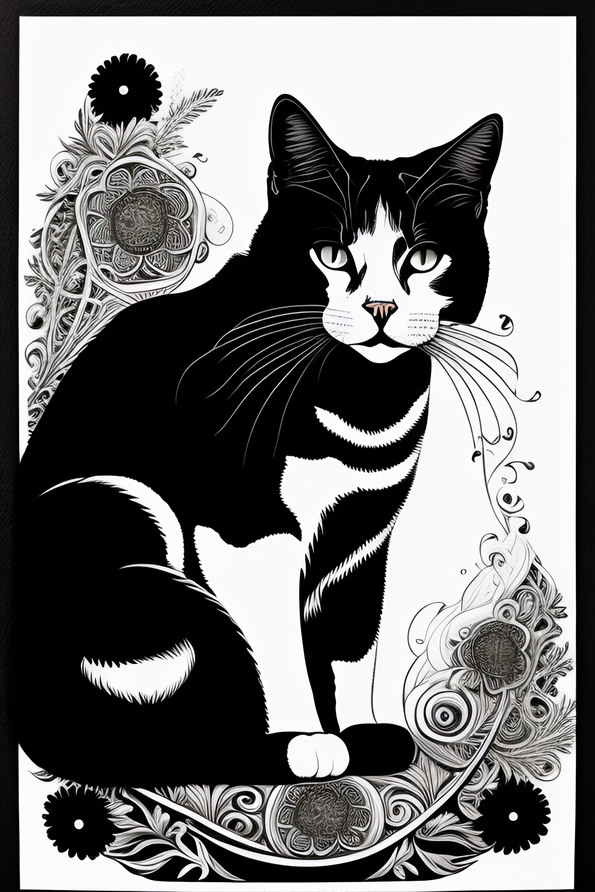 Lexica - Cat style coloring book for kids , outline art, drawing, sketch,  b&w, not overcrowded