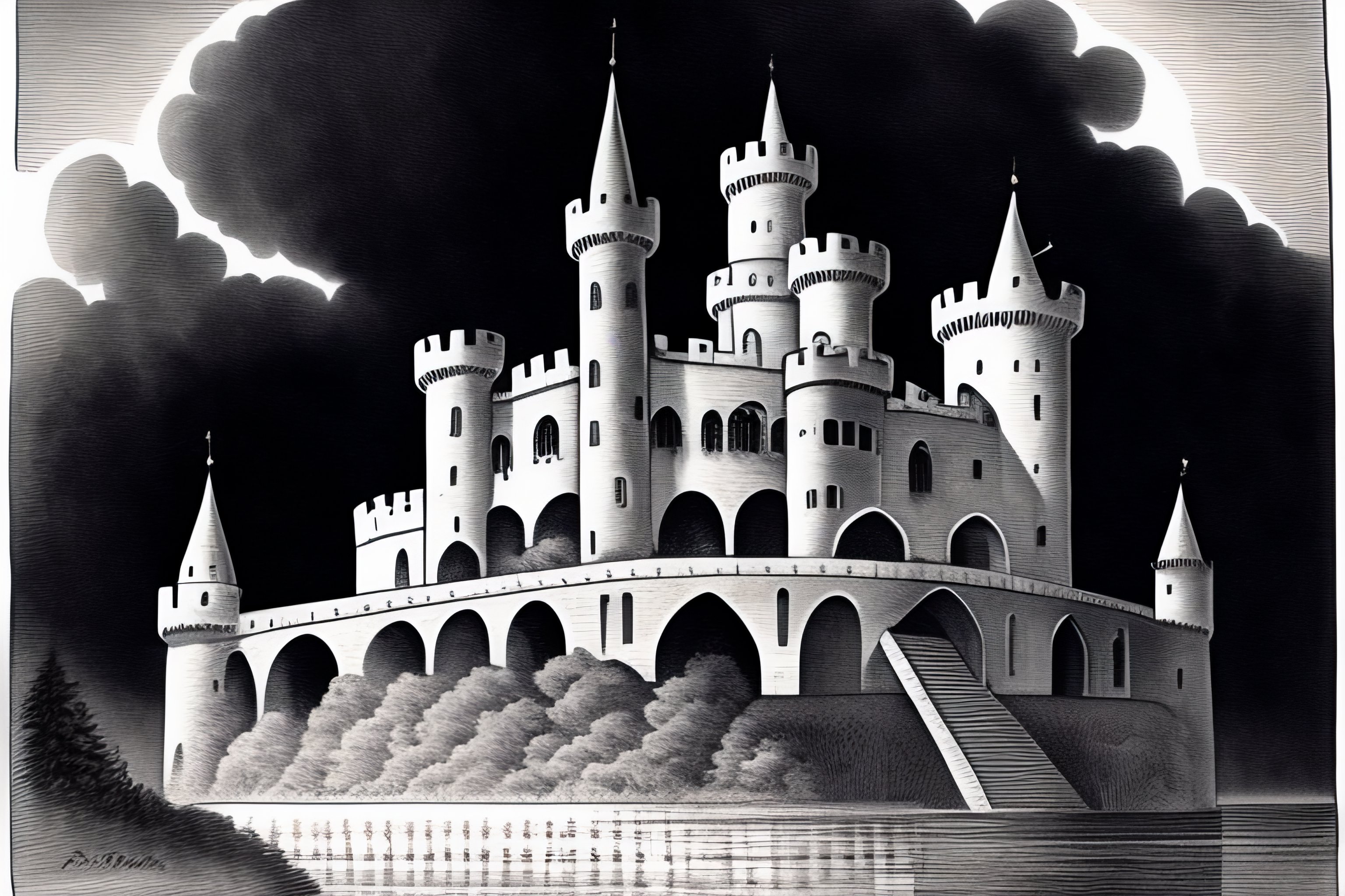 Lexica - A medival castle high above the ground floating in the air ...