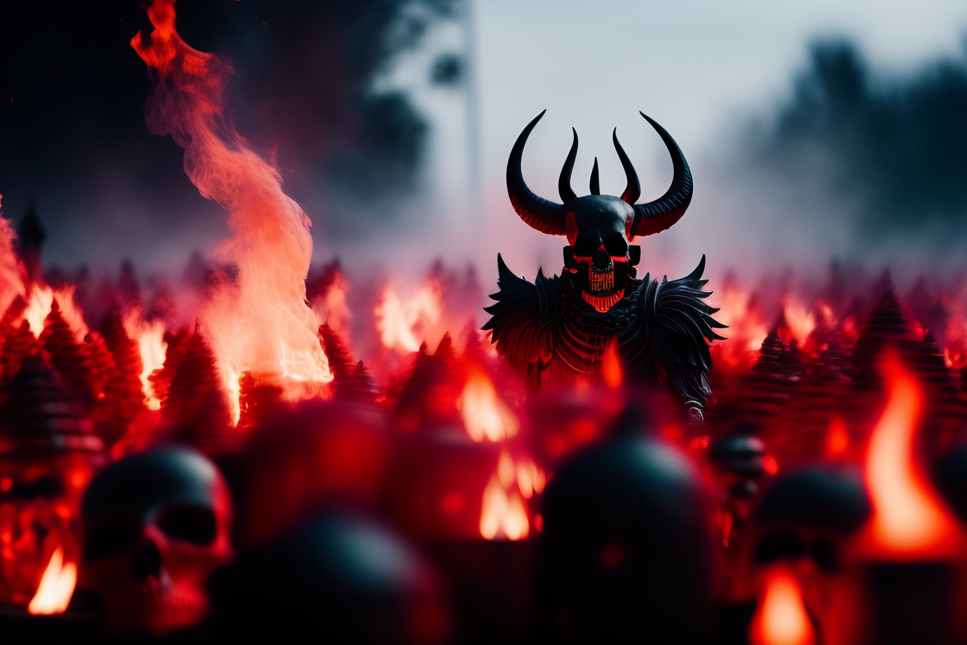 Lexica - Satan in hell with his army of skeletons of fire in hell