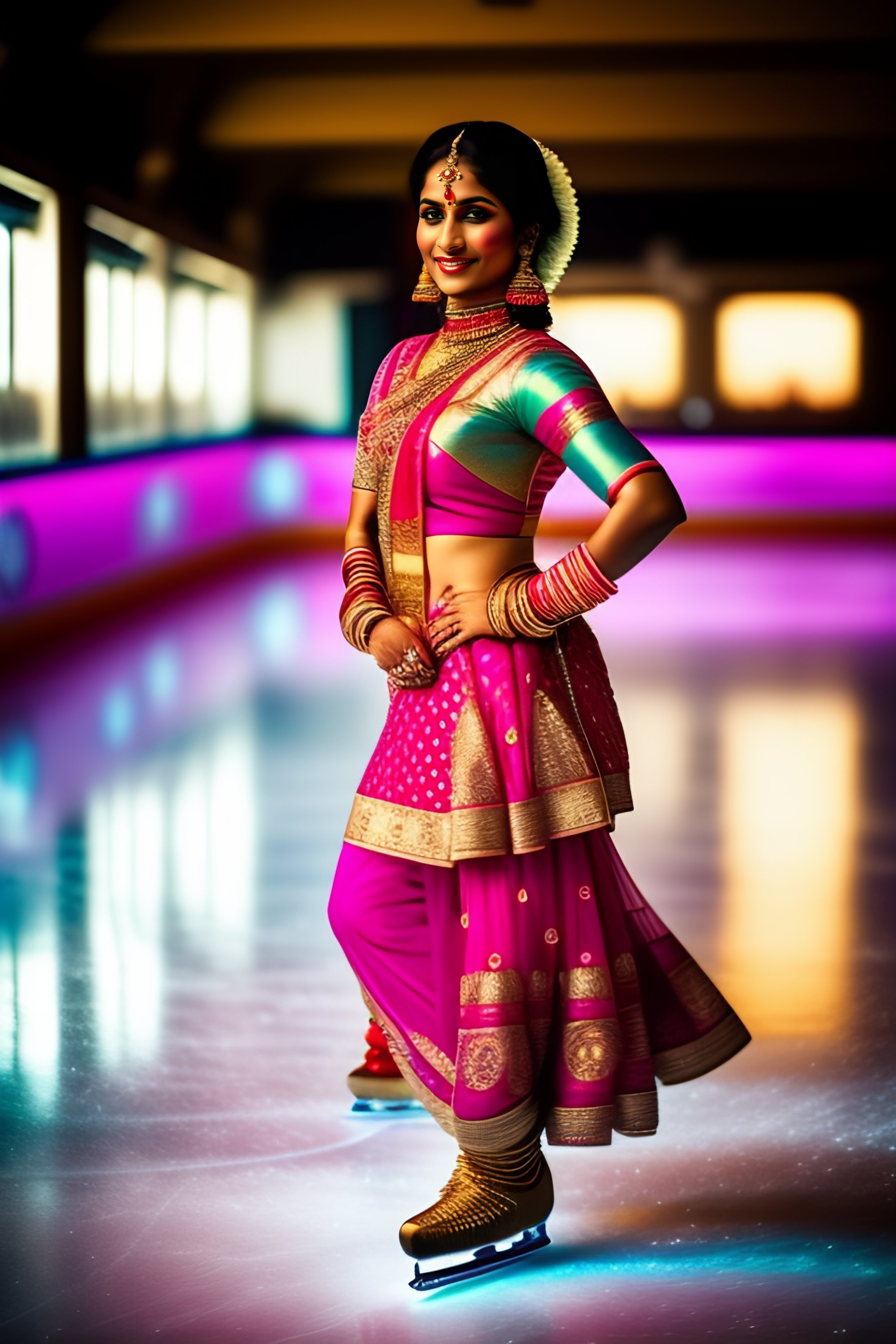 Lexica Indian Hindu Punjabi female wearing traditional dress skating