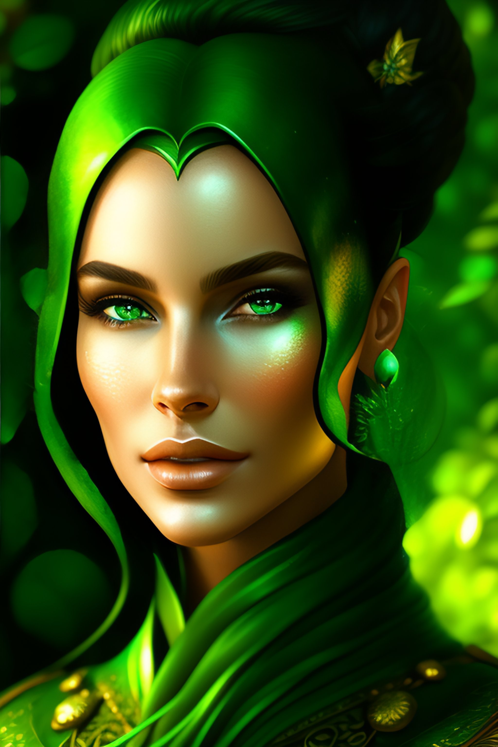 Lexica - Portrait of a beautiful woman surrounded by green color ...