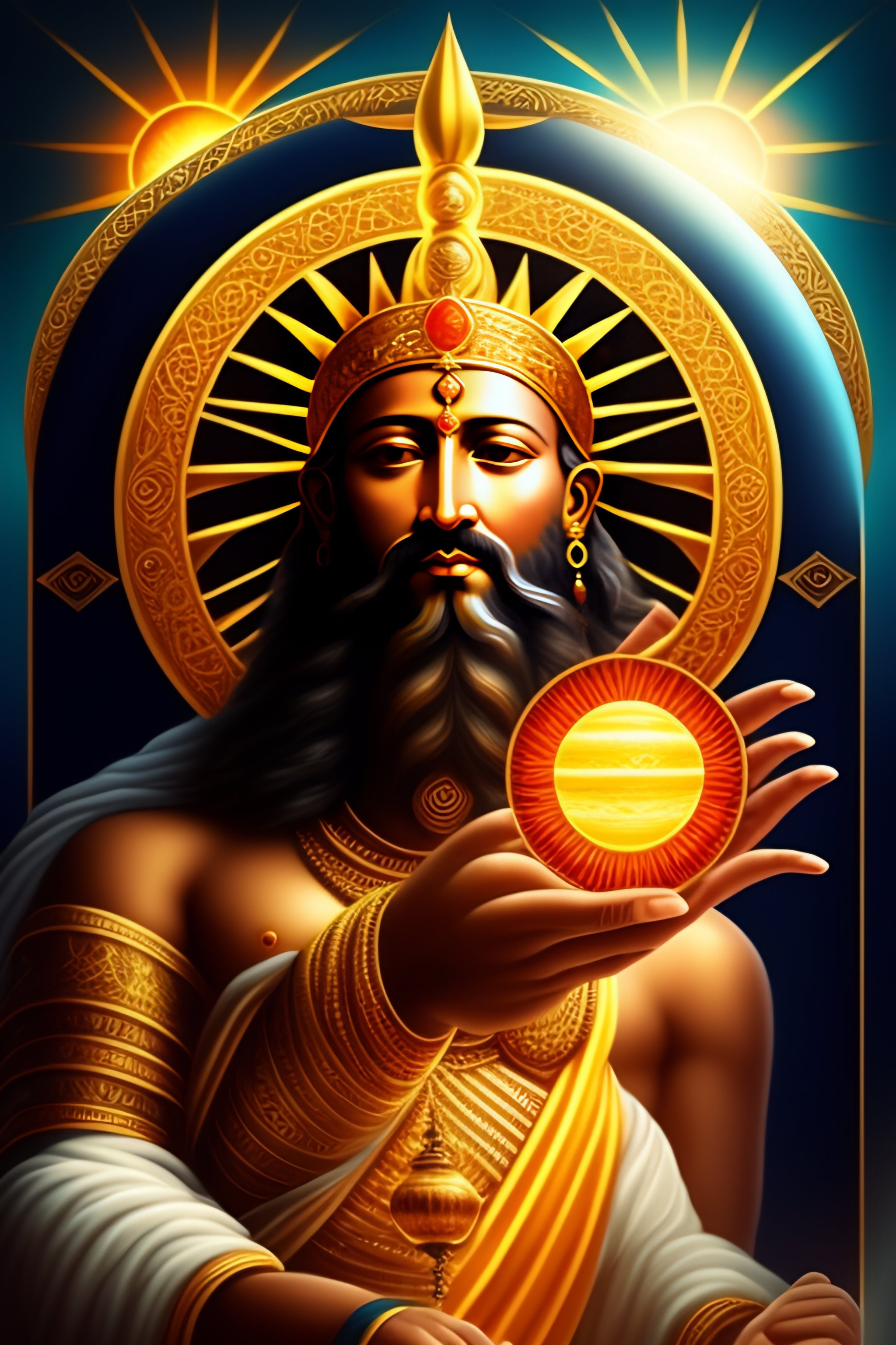 Lexica - RA god travelling on a hand with 5 fingers to the sun