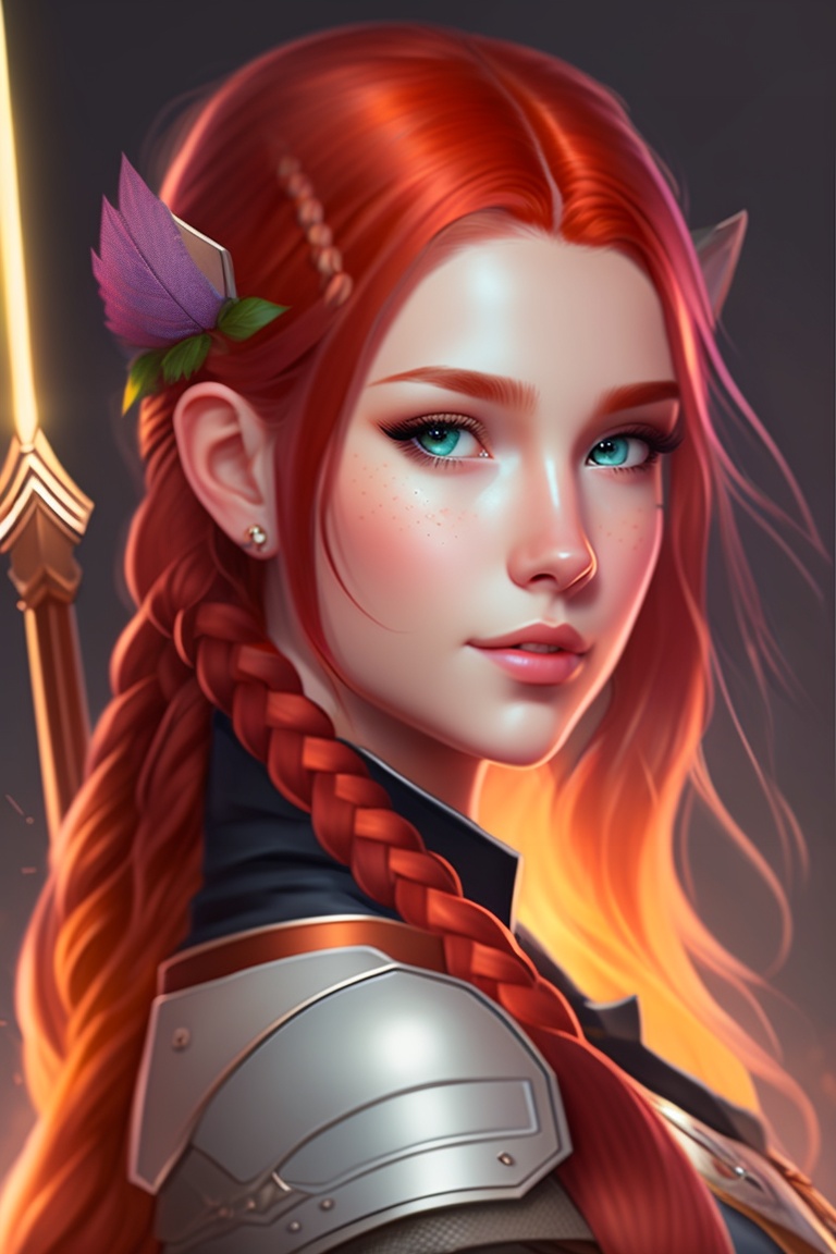 Lexica - Young girl, with red hair , braid hair,archer, rpg, D&D ...