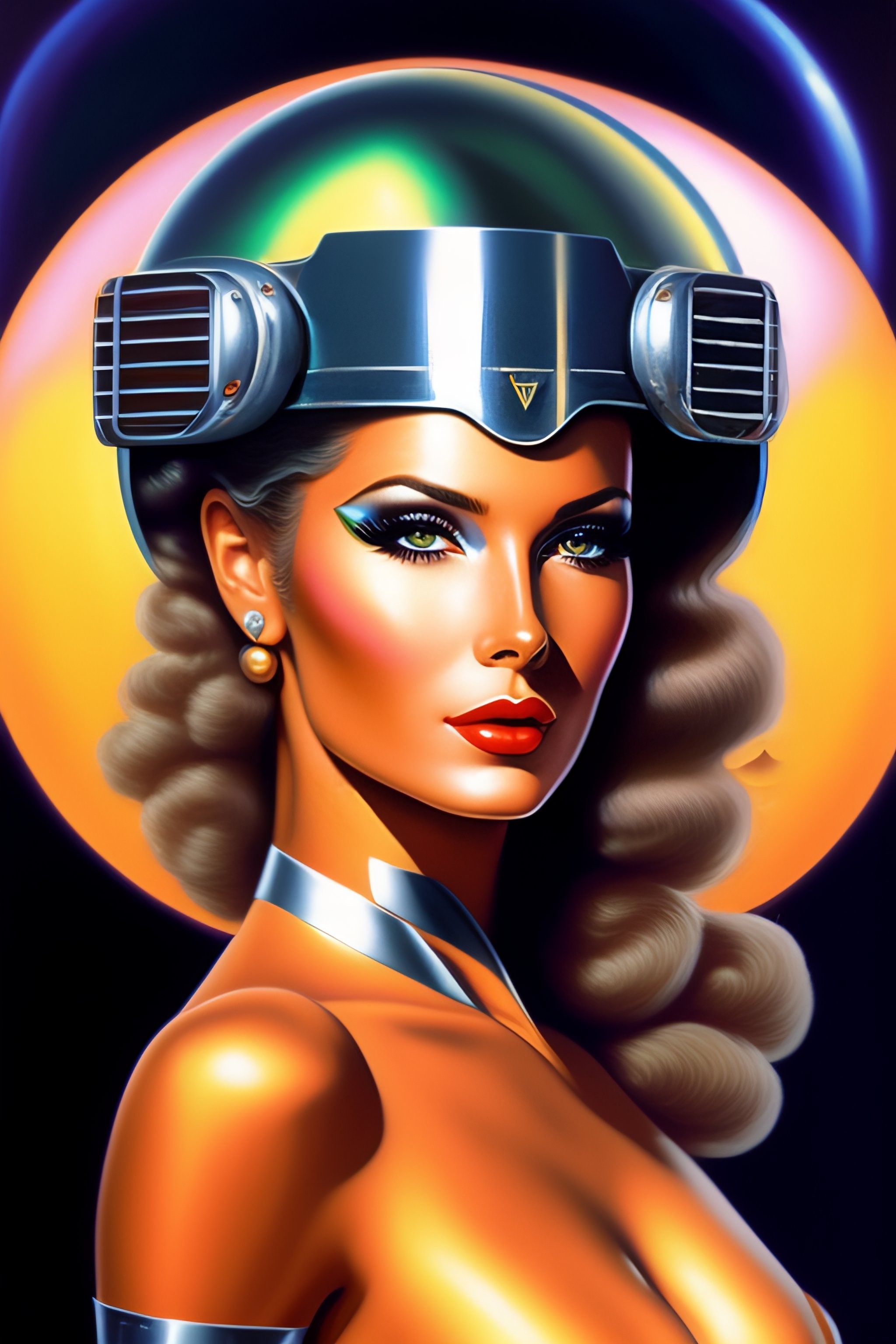 Lexica - 80's airbrush painting of a beautiful gynoid female android in ...