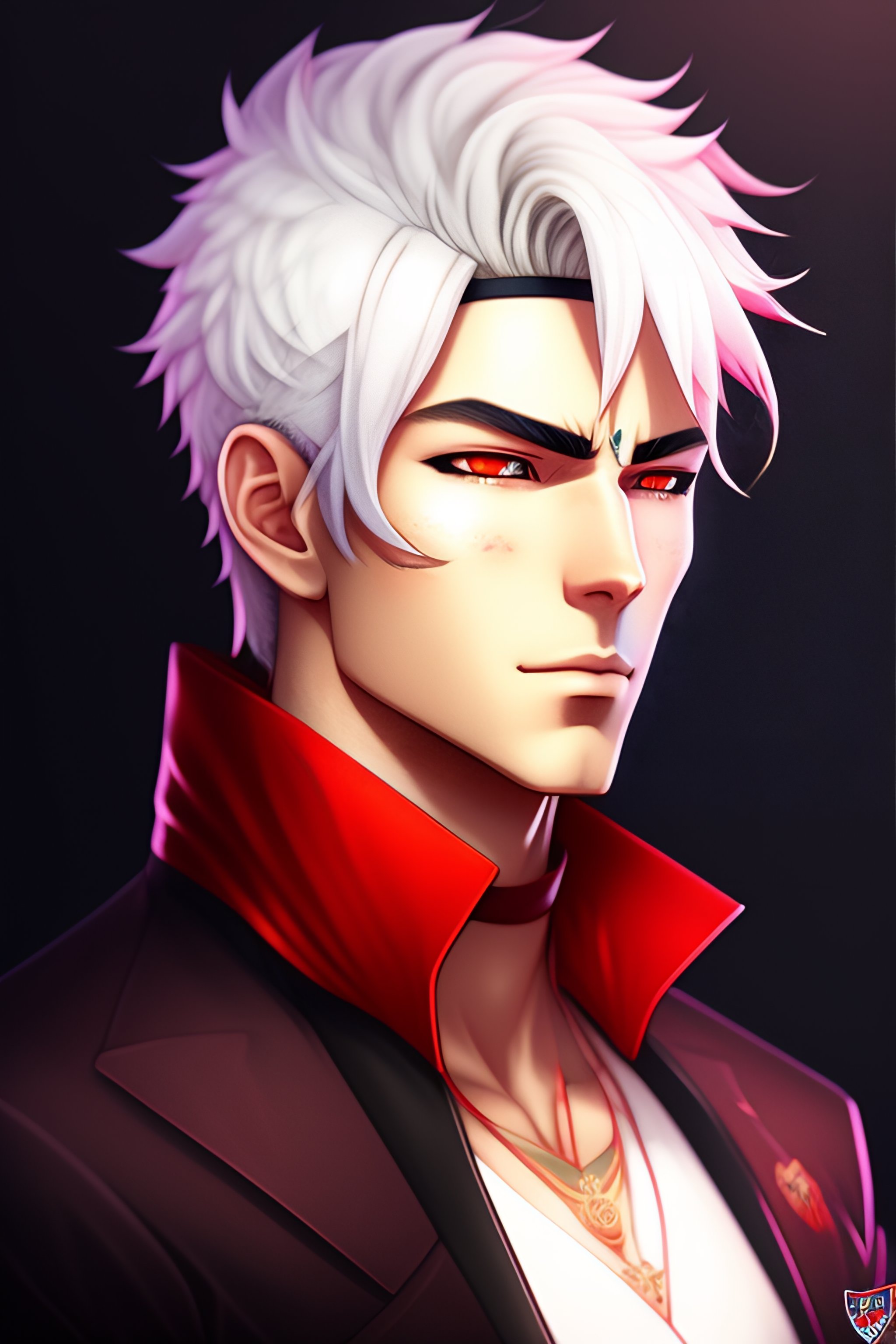 anime guy with white hair and red eyes