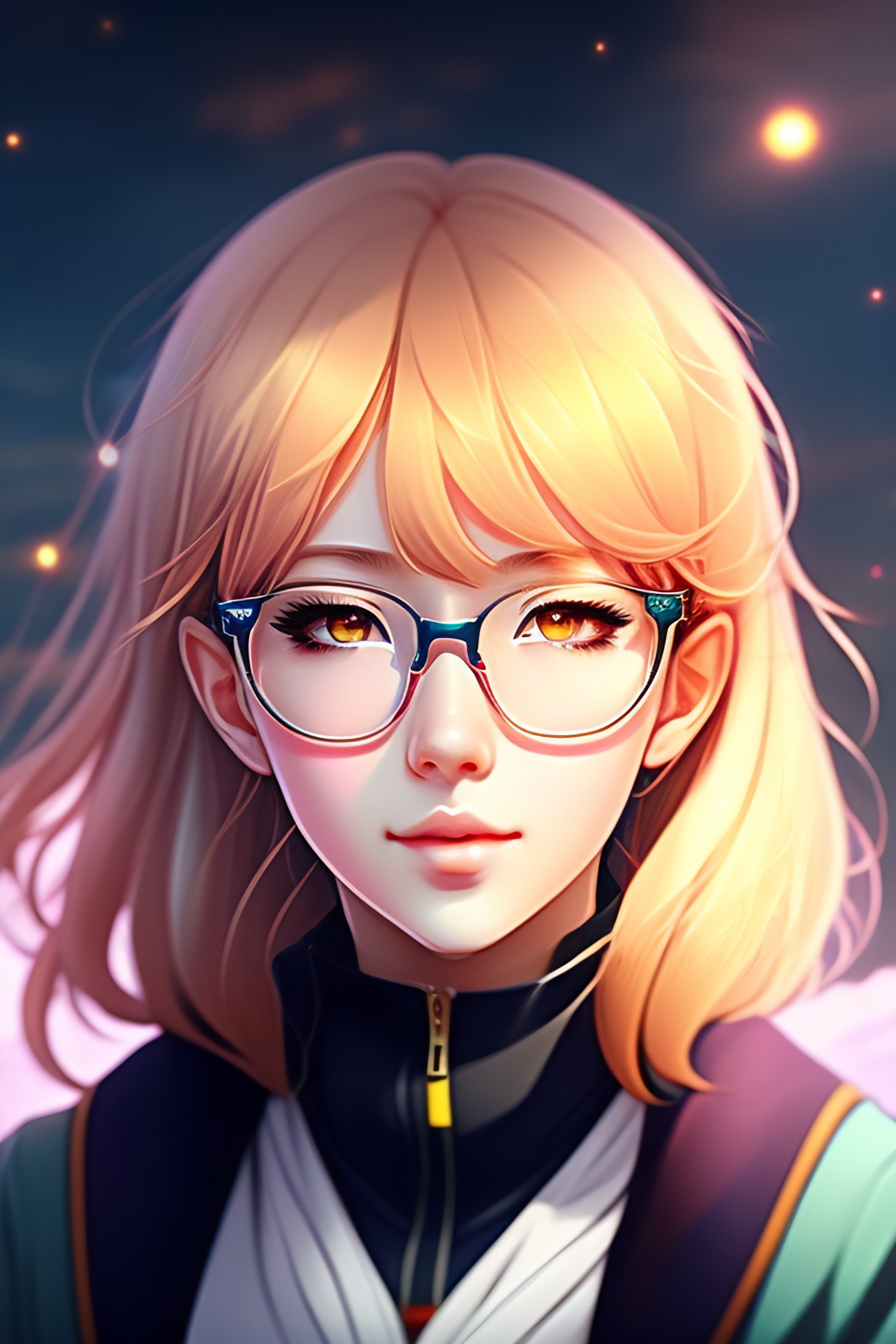 Lexica - 1girl, blonde, round glasses, forehead, anime style ...