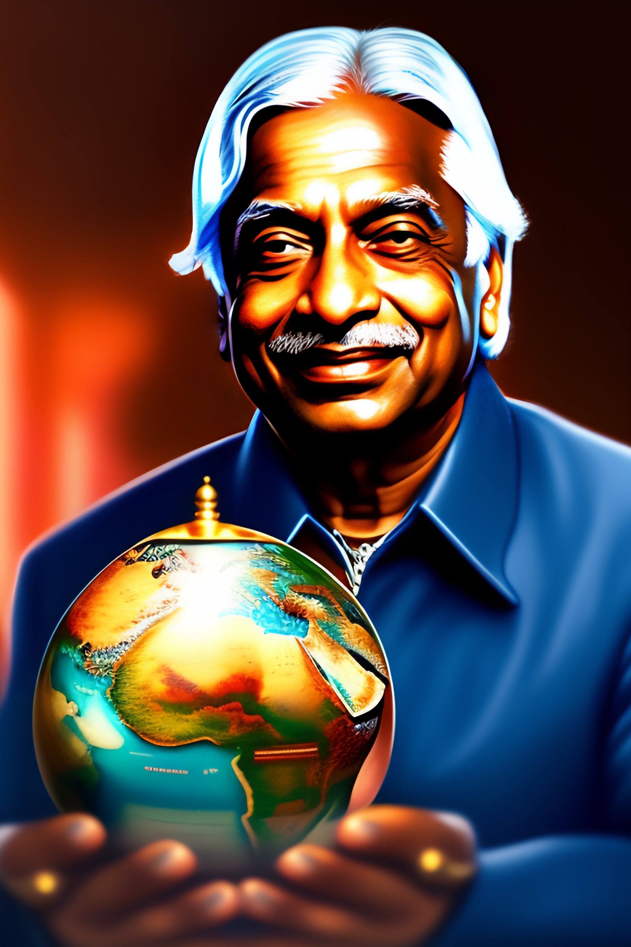 Lexica - APJ Abdul Kalam holding a globe illustration, well detailed ...