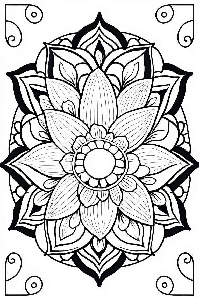 Lexica - Coloring page for kids, mandala flowers, black outline, no ...