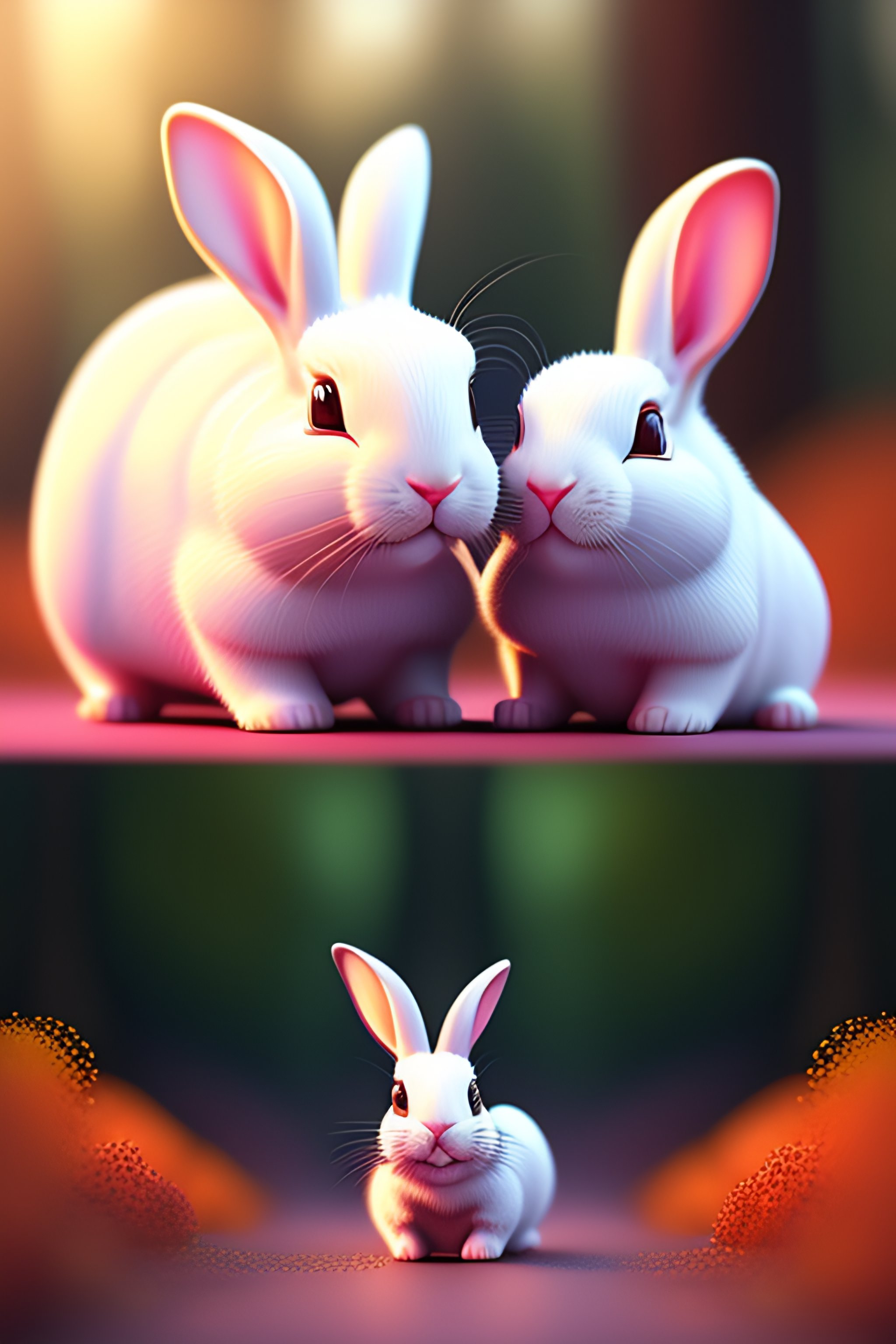 Lexica - 3d family white rabbits, red eyes, pink nose, character ...