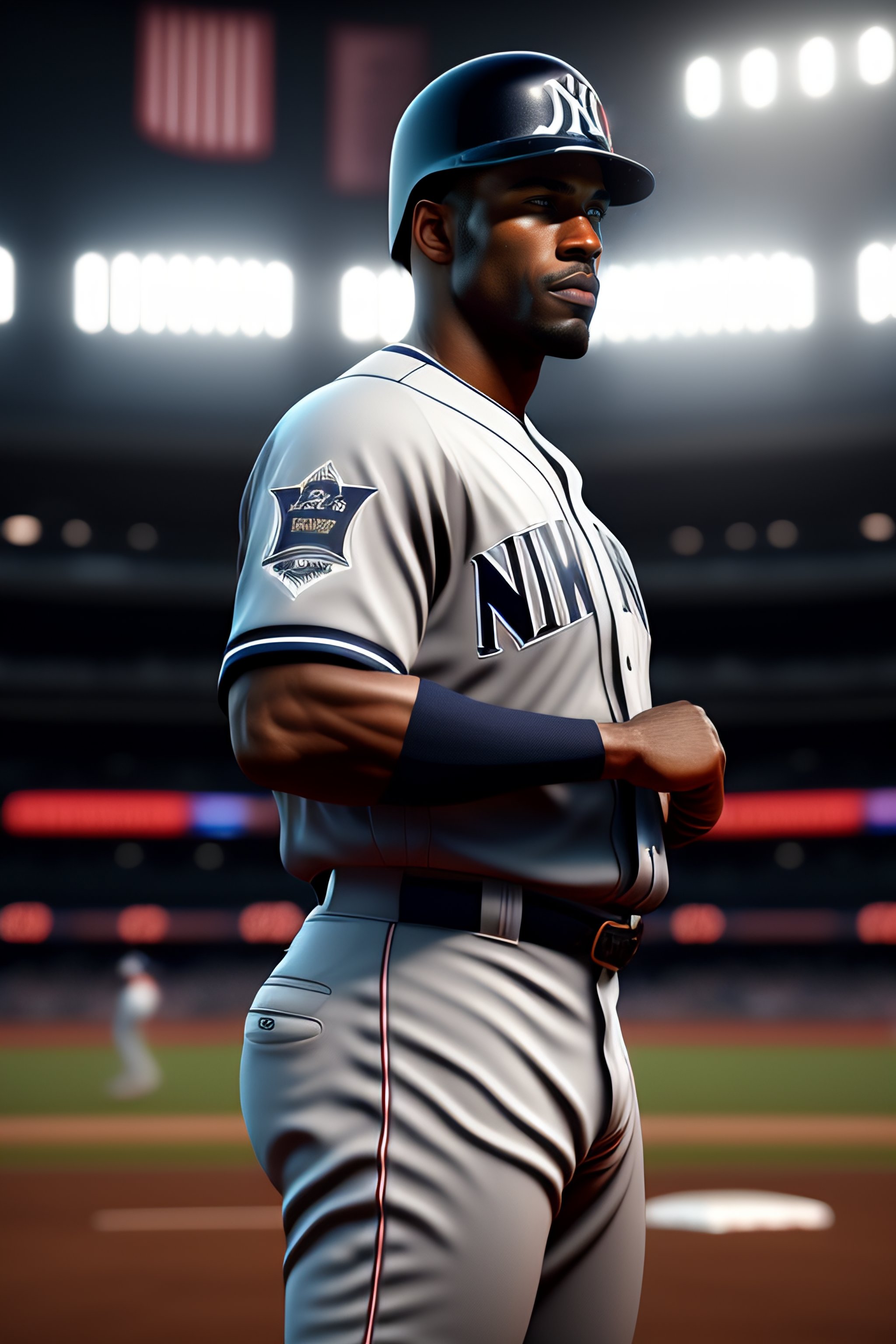 Lexica - Black and whithe New York Yankees uniform with BLACK AND ORANGE  DOUBLE STRIPES, unreal engine, cozy indoor lighting, artstation, detailed,  c