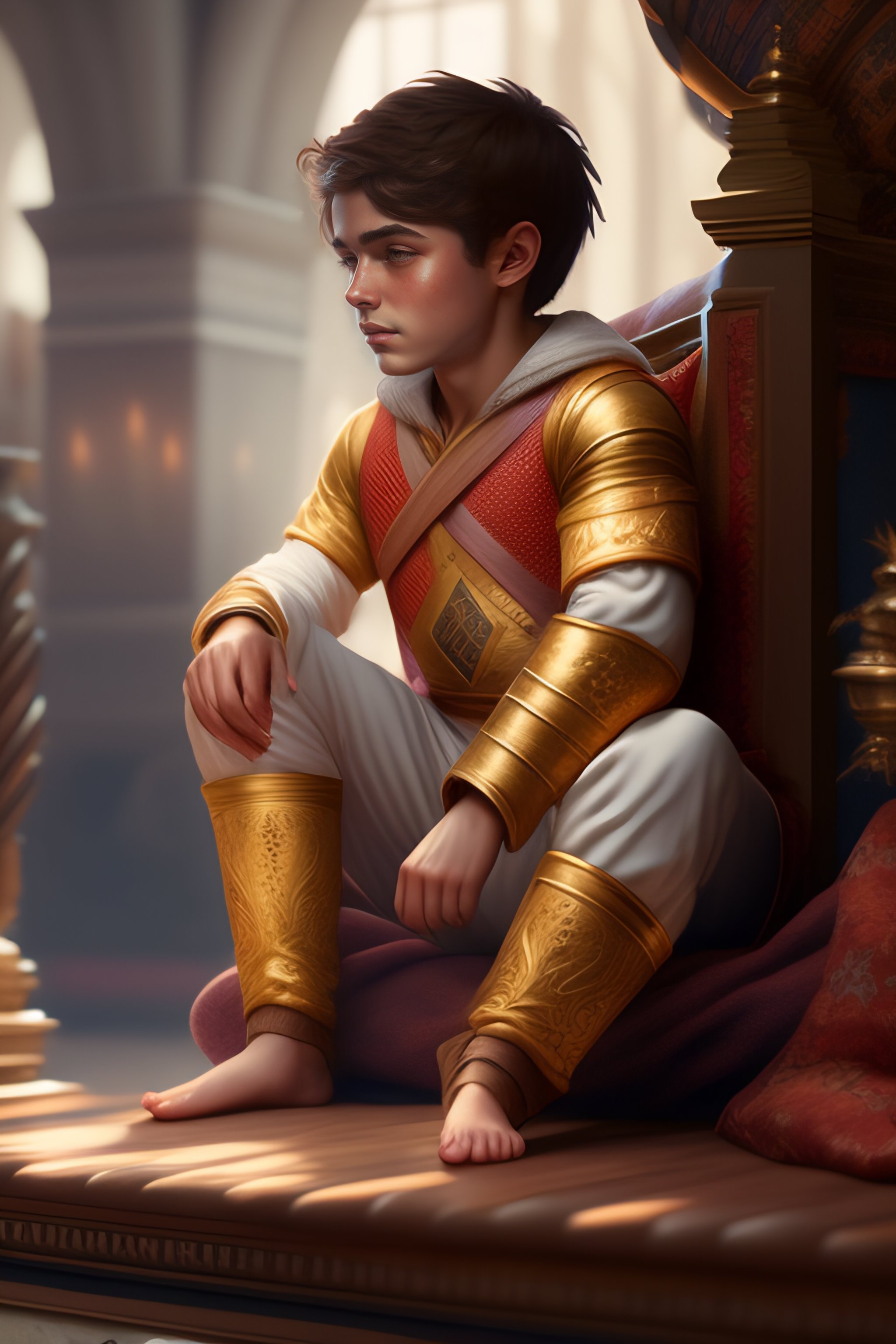 Lexica - Brunette prince dwarfism, full body, medieval pajamas, barefoot,  feet, intricate details, hyper detailed, ultrarealism, Sophie Anderson,  jor...