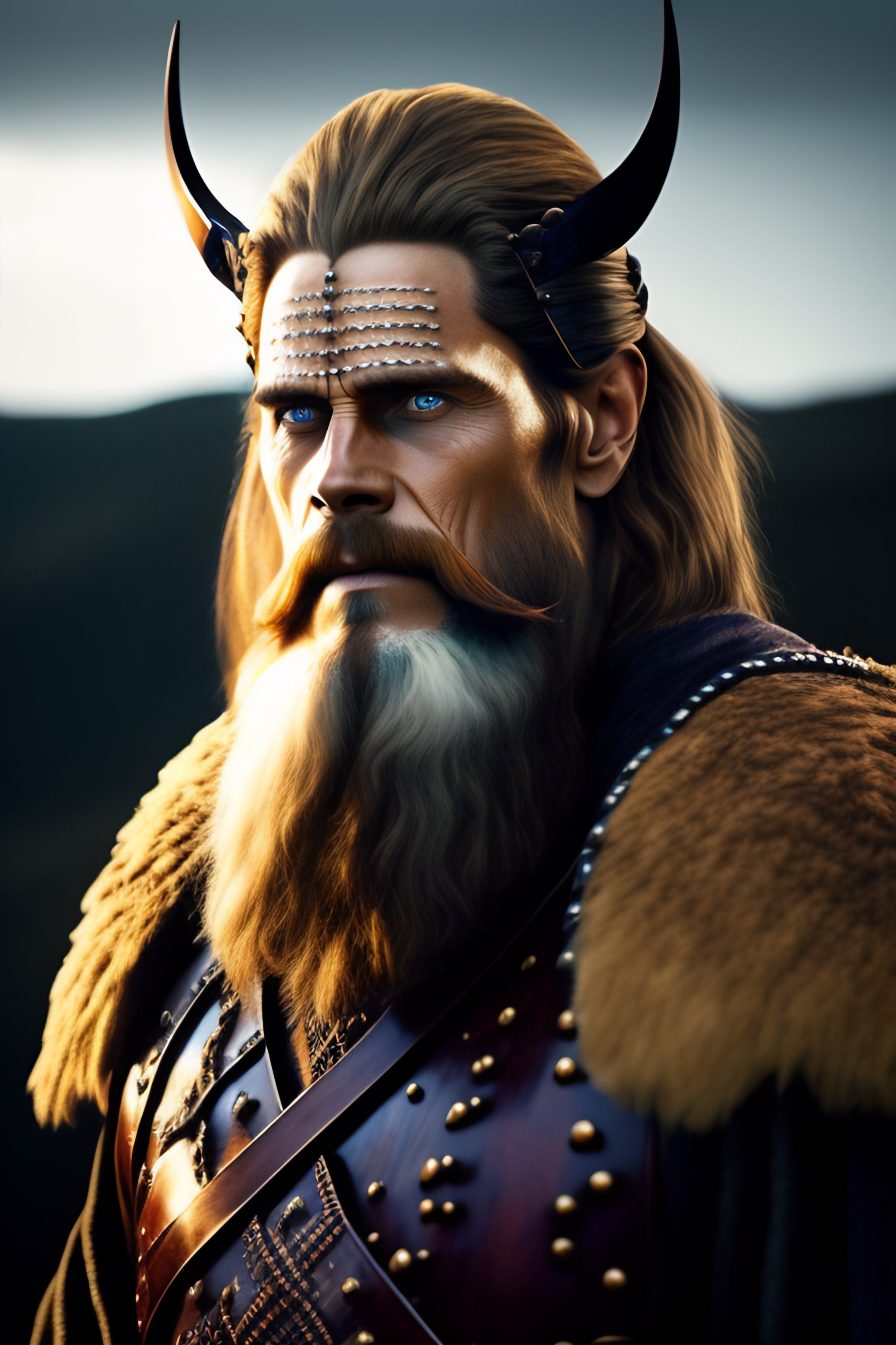 Lexica - Photorealistic Willem Dafoe dressed as a Viking in battle