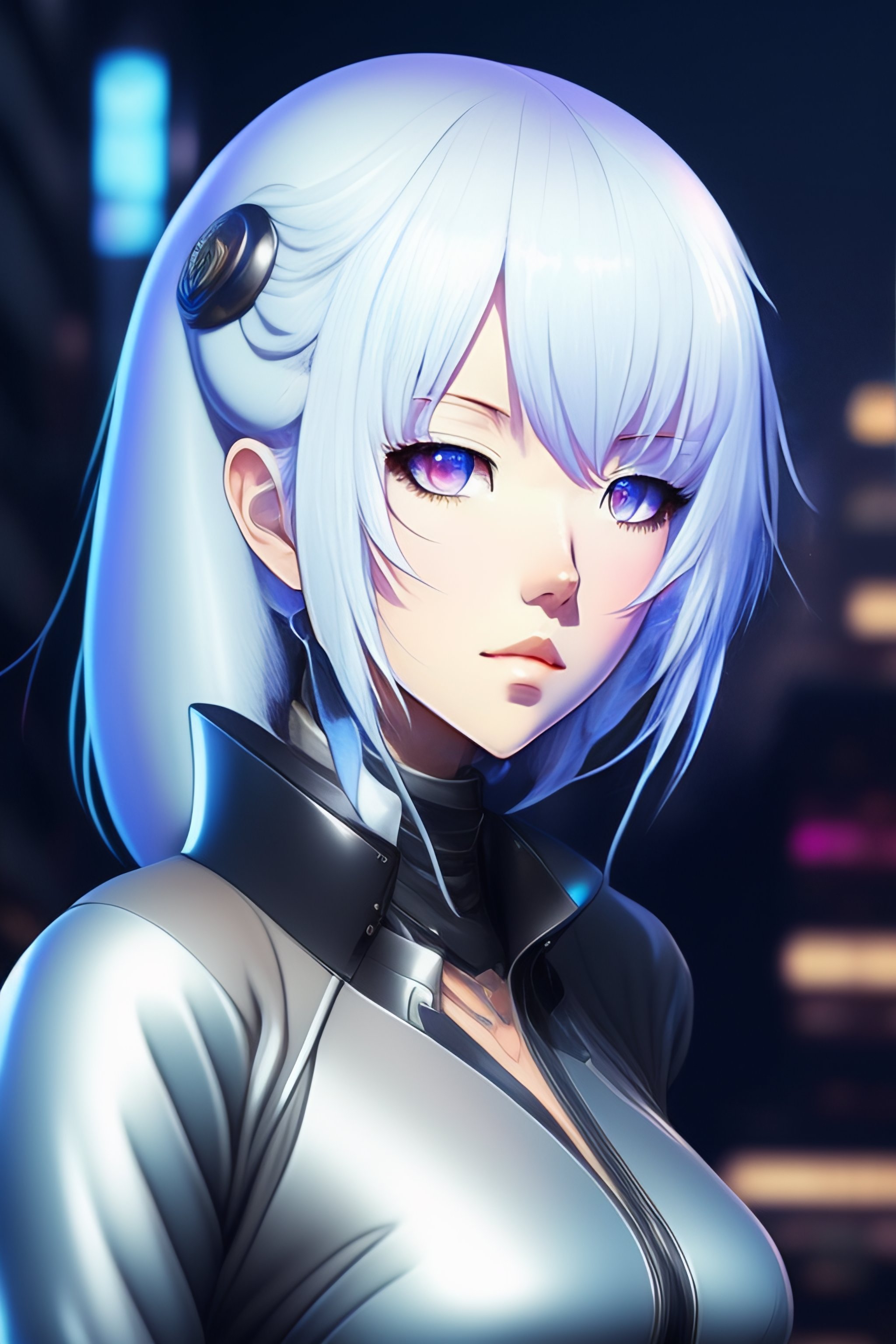 anime girl with silver hair and white eyes