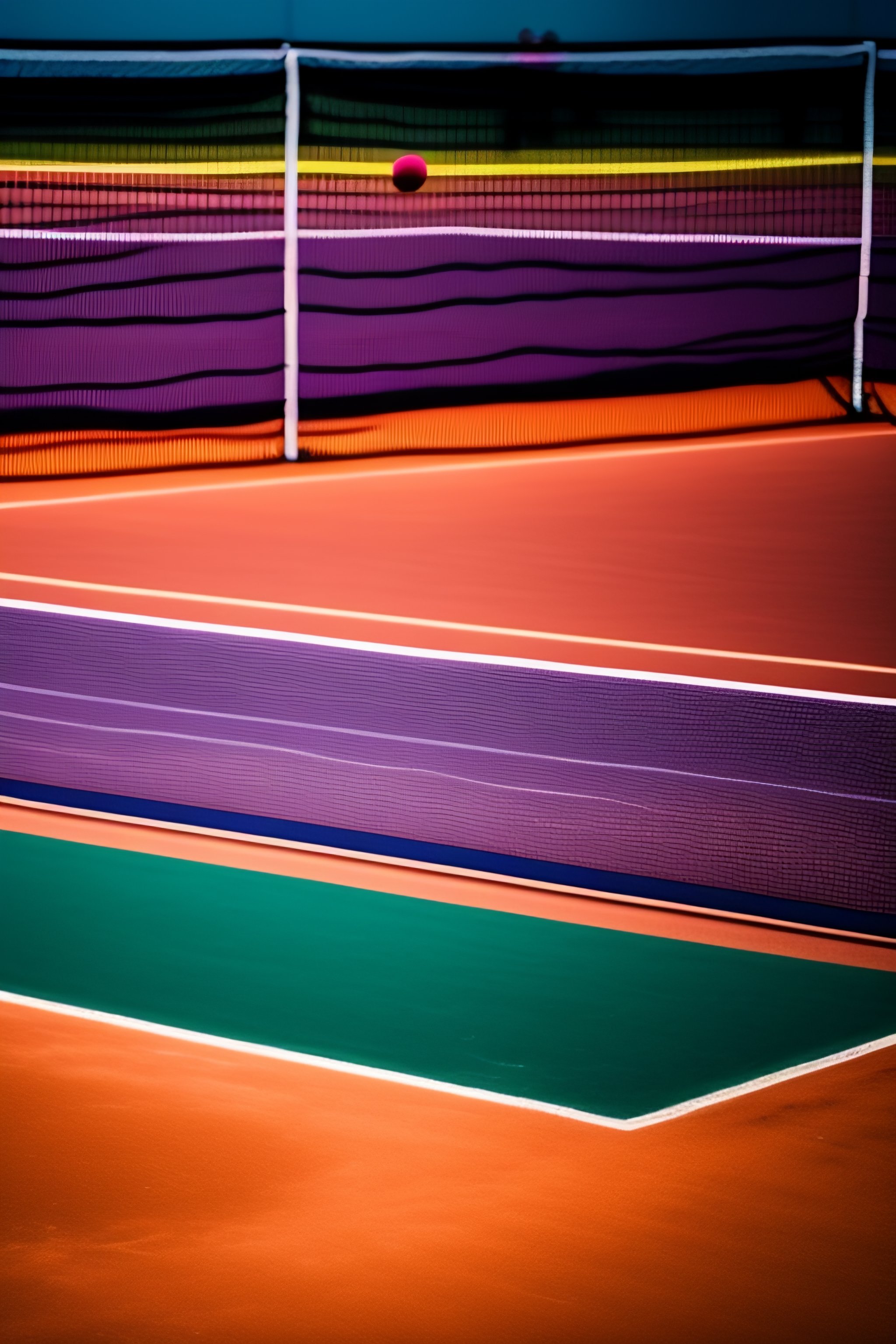 Lexica - Tennis rackets with broken strings in a neon tennis court