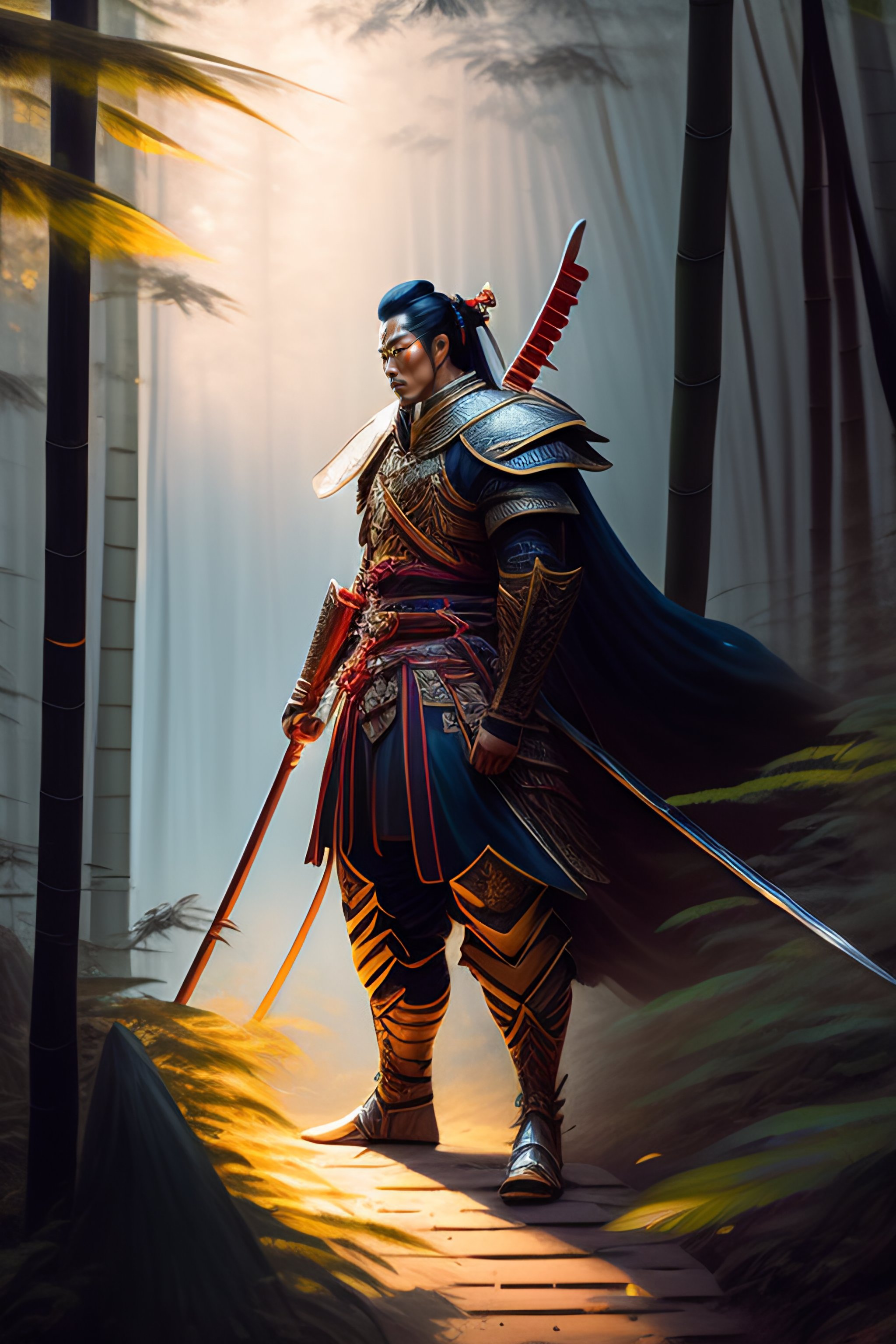 Lexica - An epic samurai in full armor in a mysterious japanese